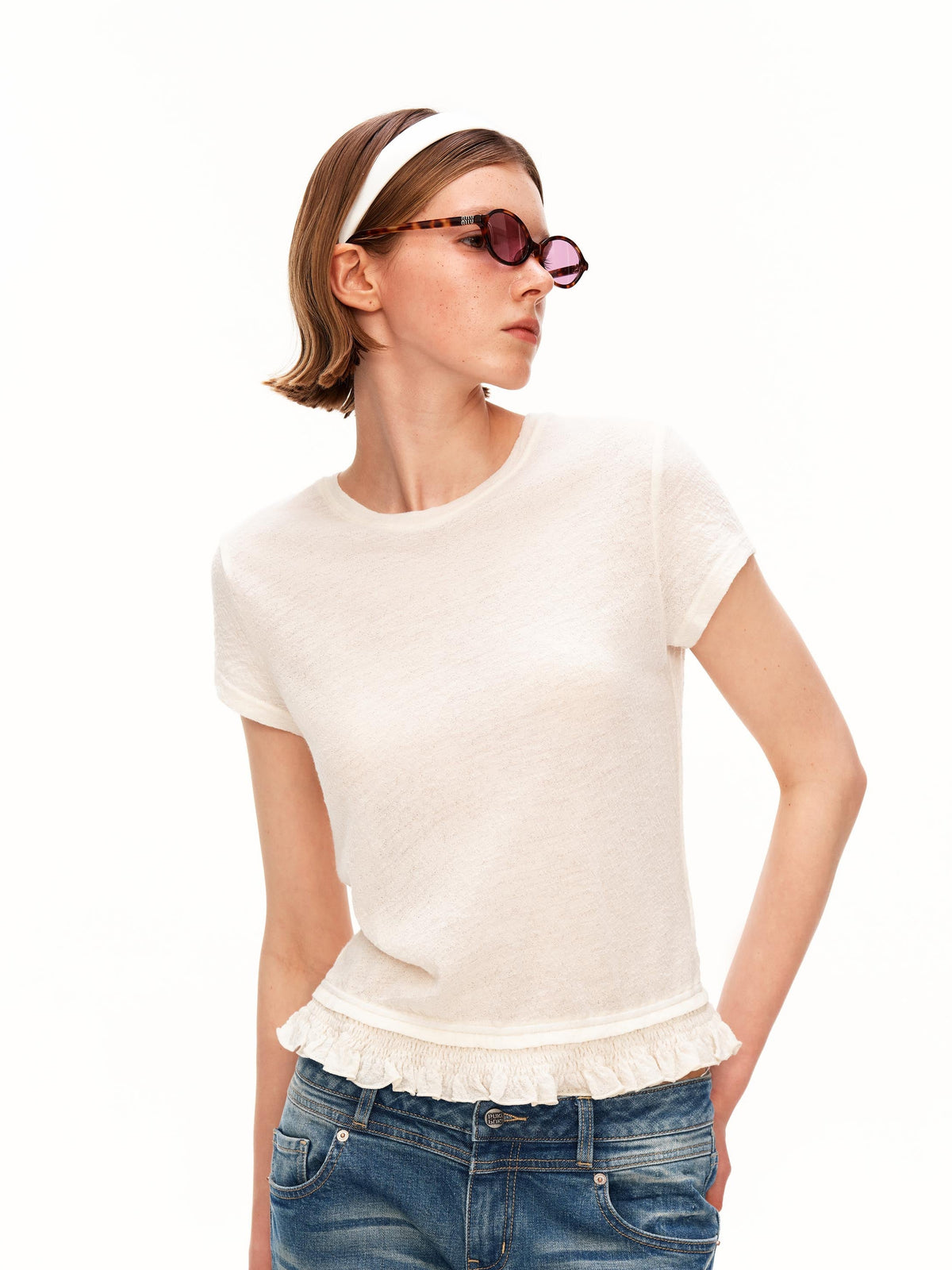 Jacquard Wool Ruched Top