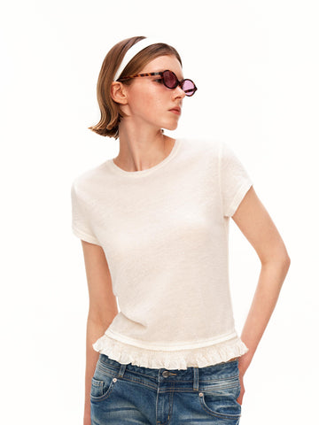 เสื้อจับจีบผ้าขนสัตว์ลาย Jacquard