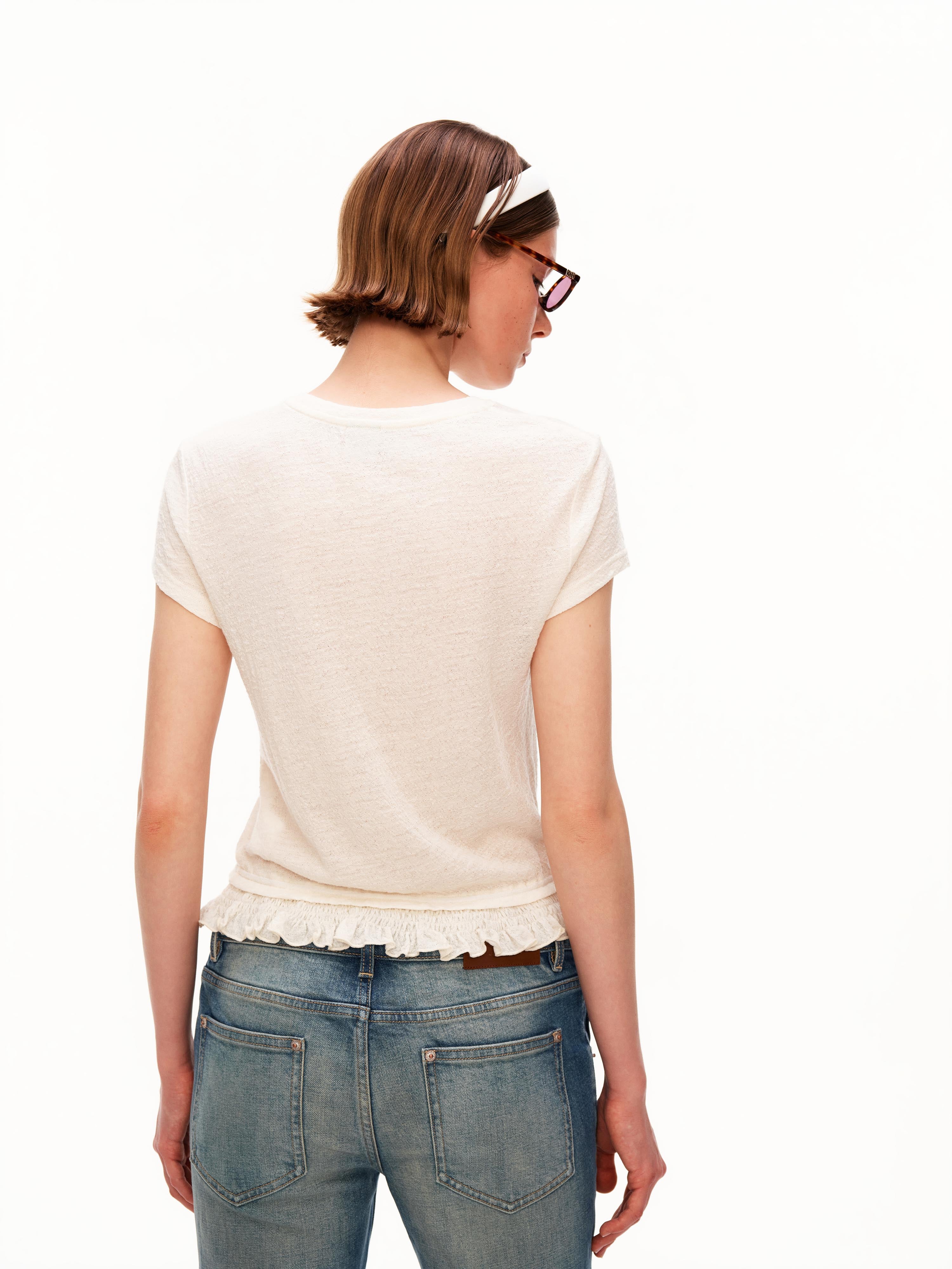 เสื้อจับจีบผ้าขนสัตว์ลาย Jacquard