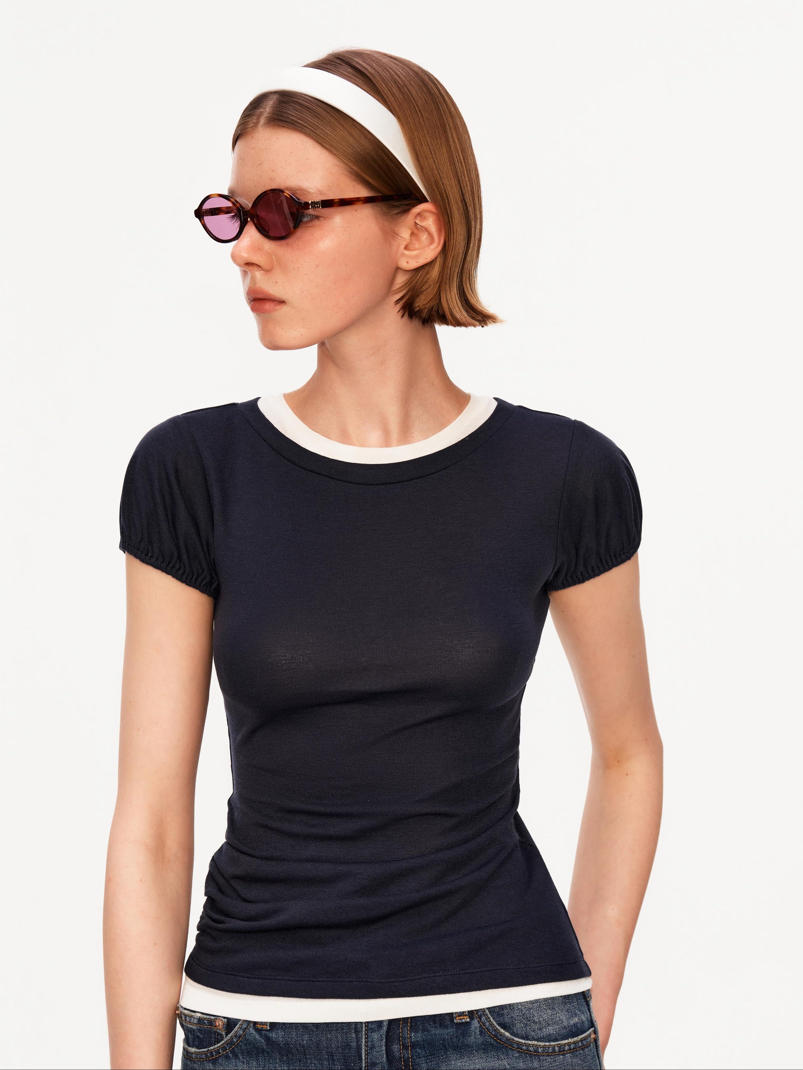 Contrast Layered Puff Sleeve Top