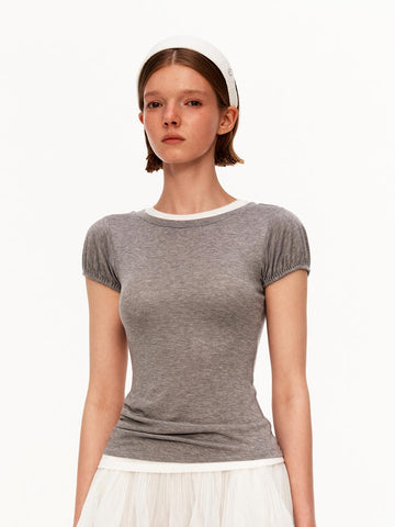 Contrast Layered Puff Sleeve Top