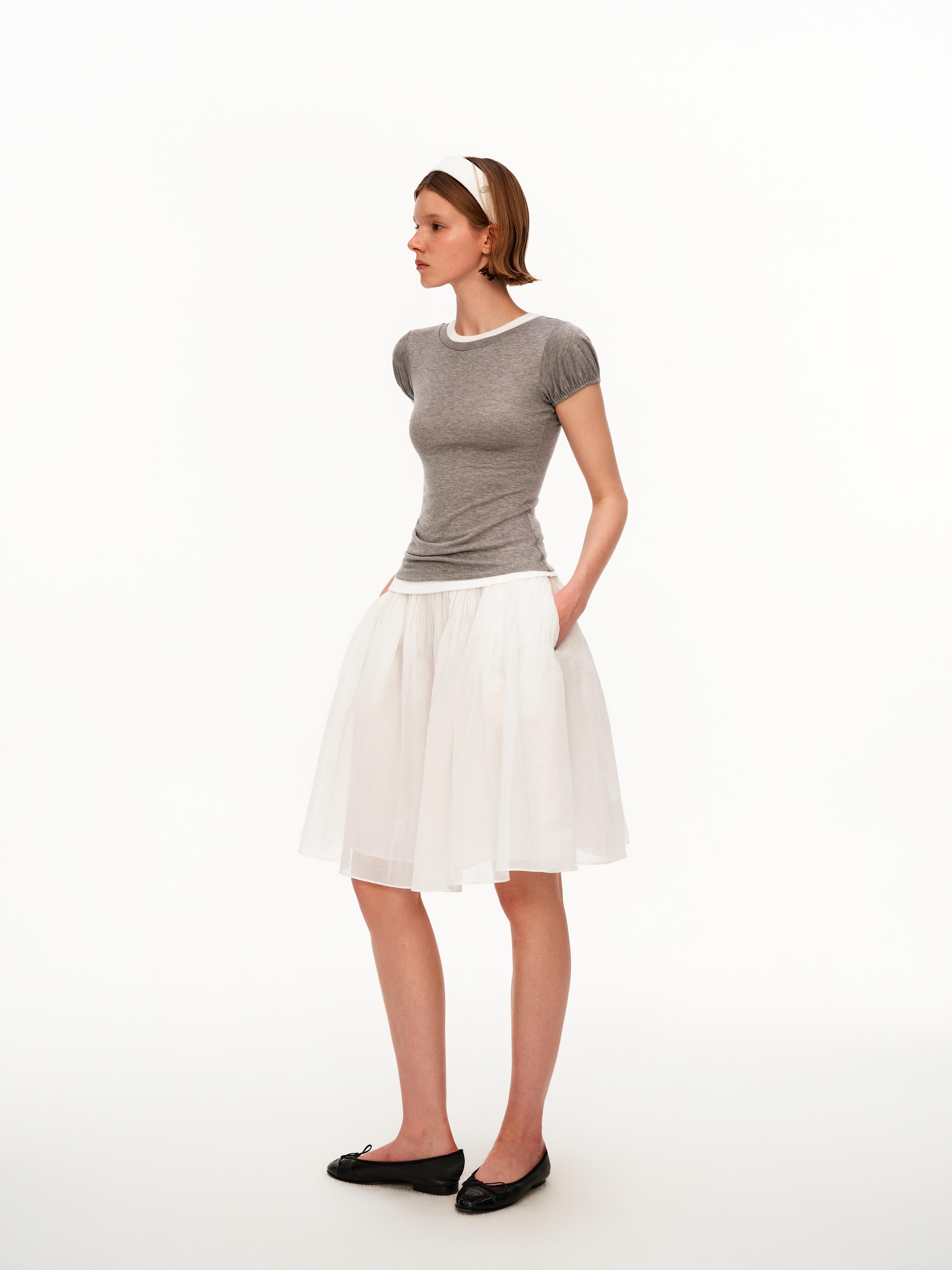 Contrast Layered Puff Sleeve Top