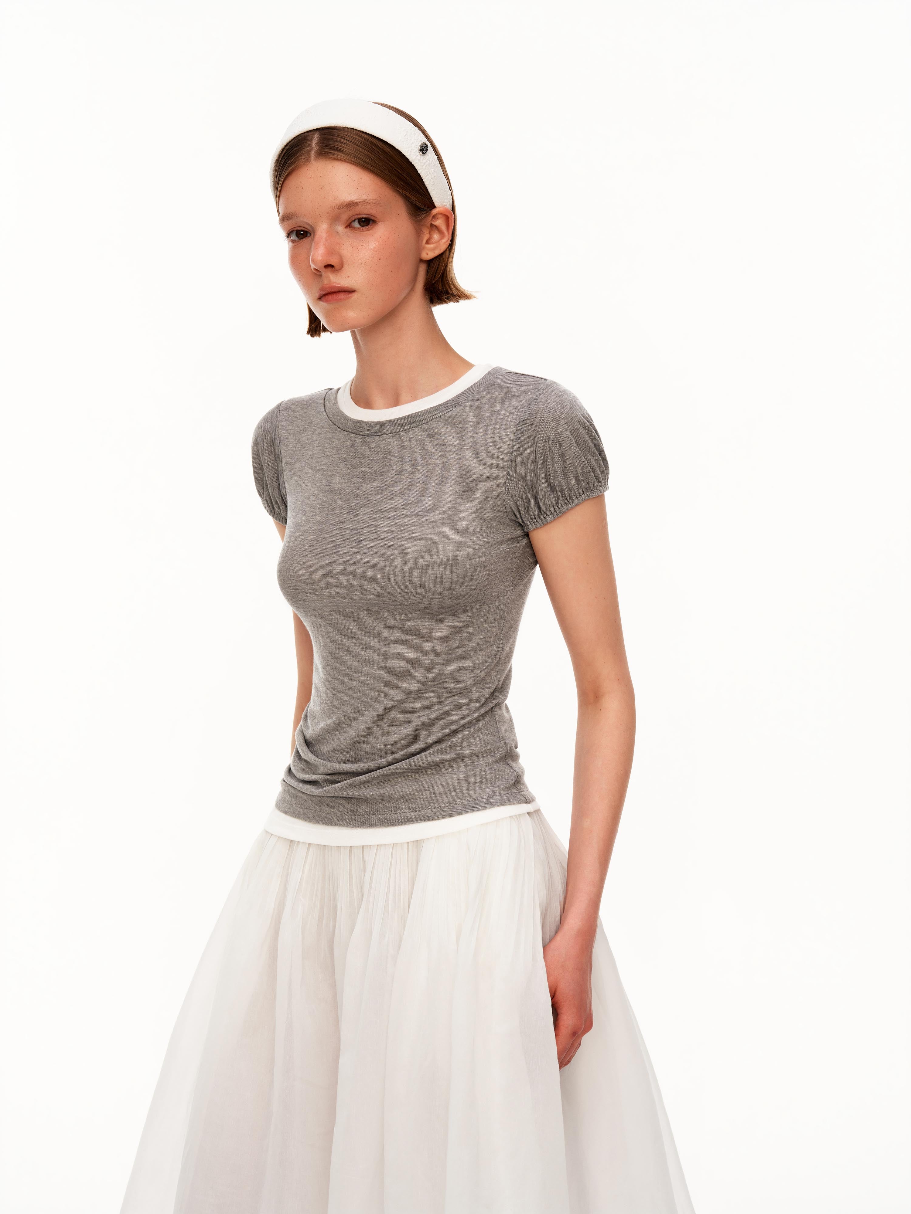 Contrast Layered Puff Sleeve Top