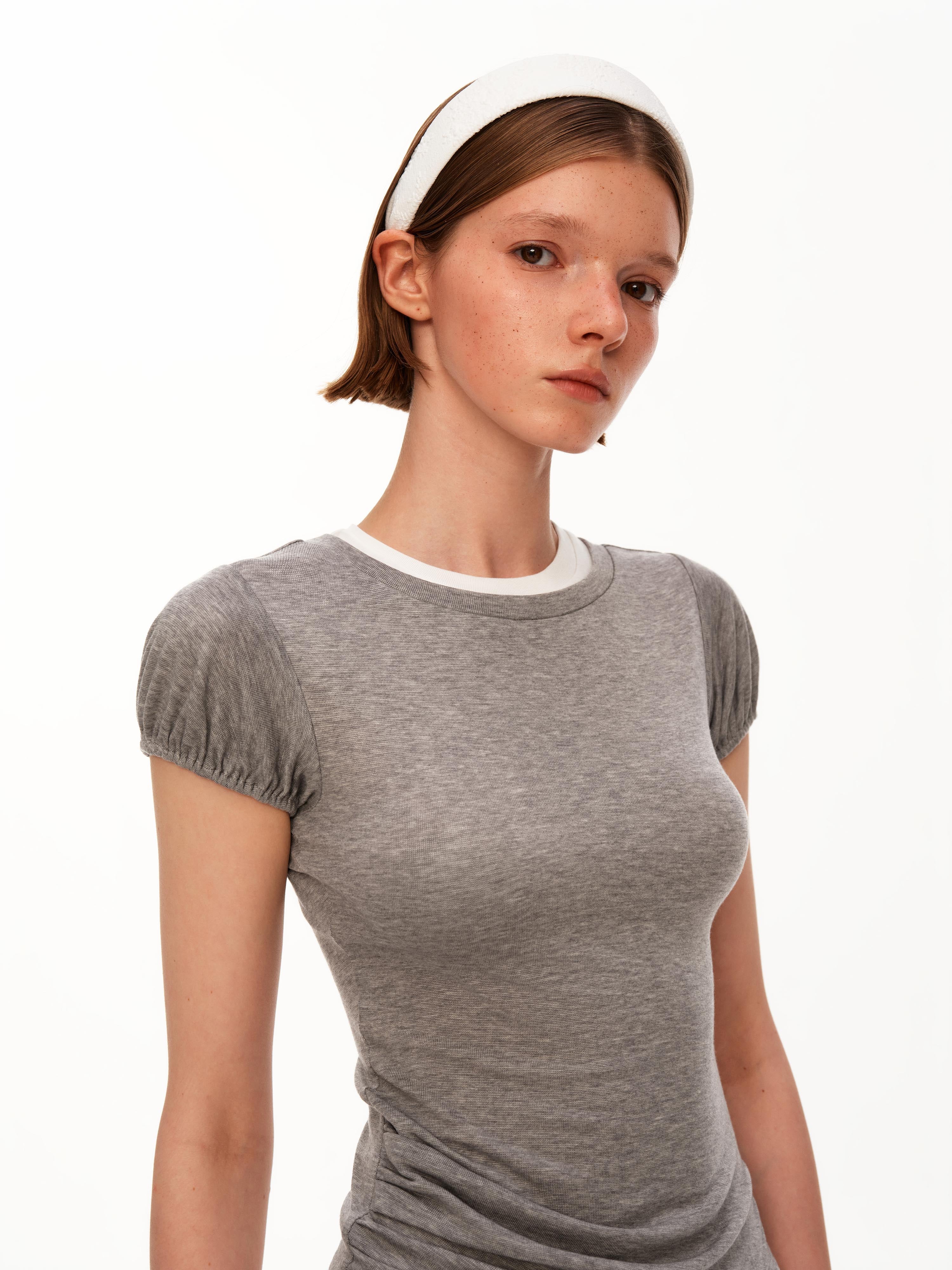 Contrast Layered Puff Sleeve Top