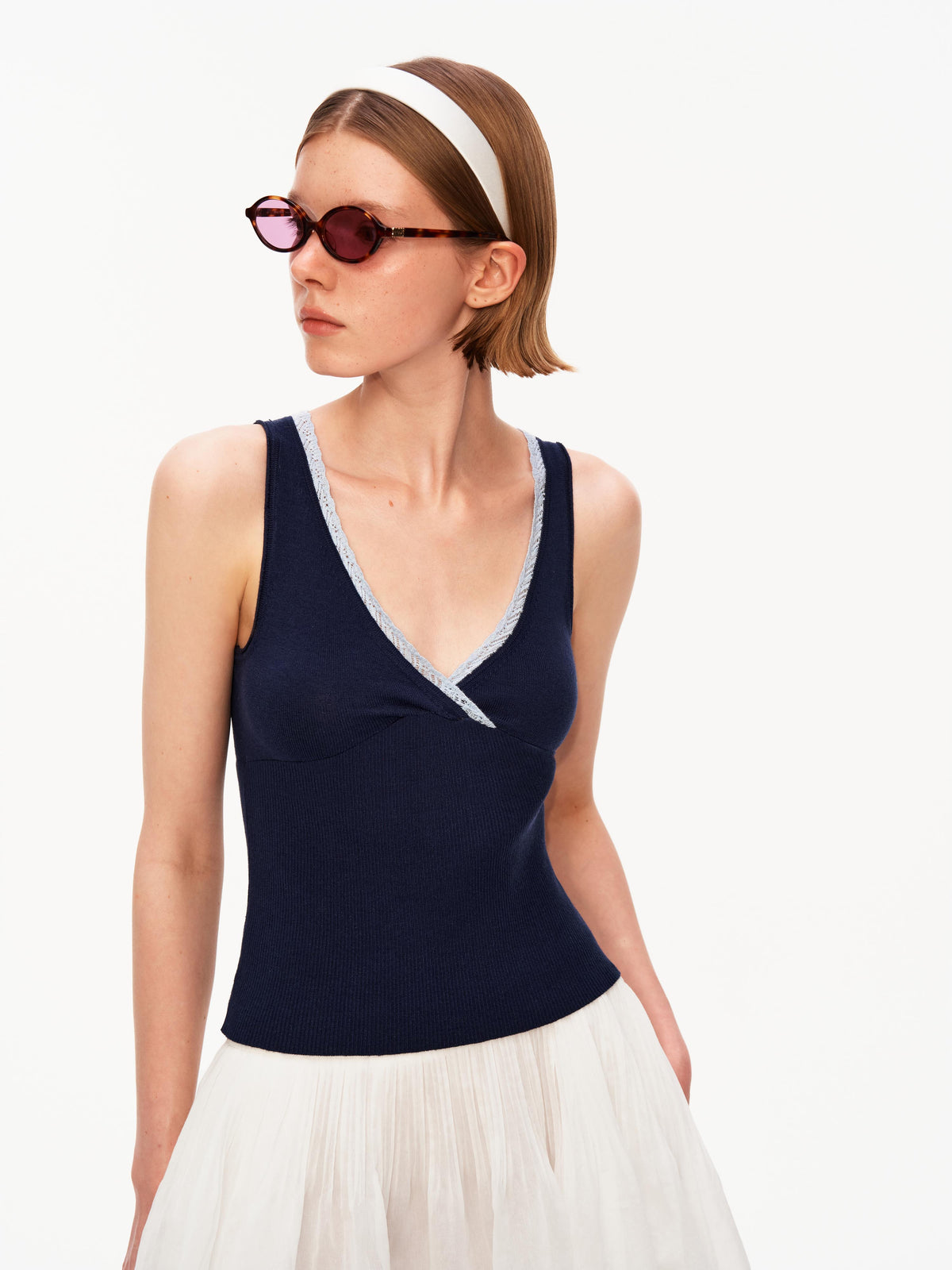 Lace Trim Wrap Knit Tank