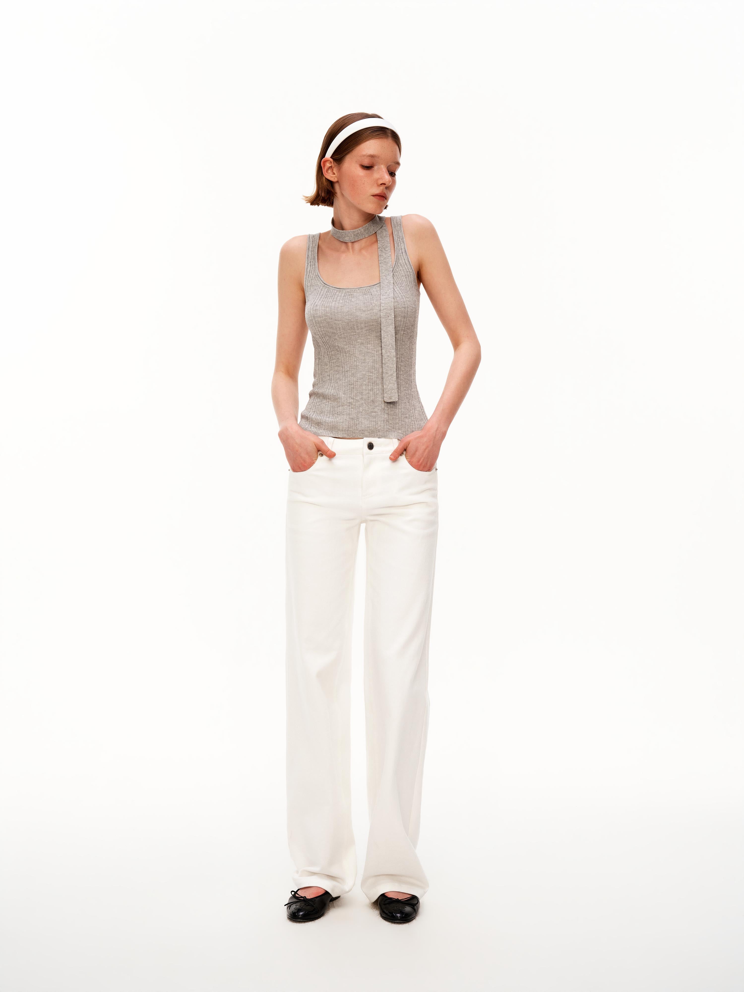 Low Rise Straight White Jeans