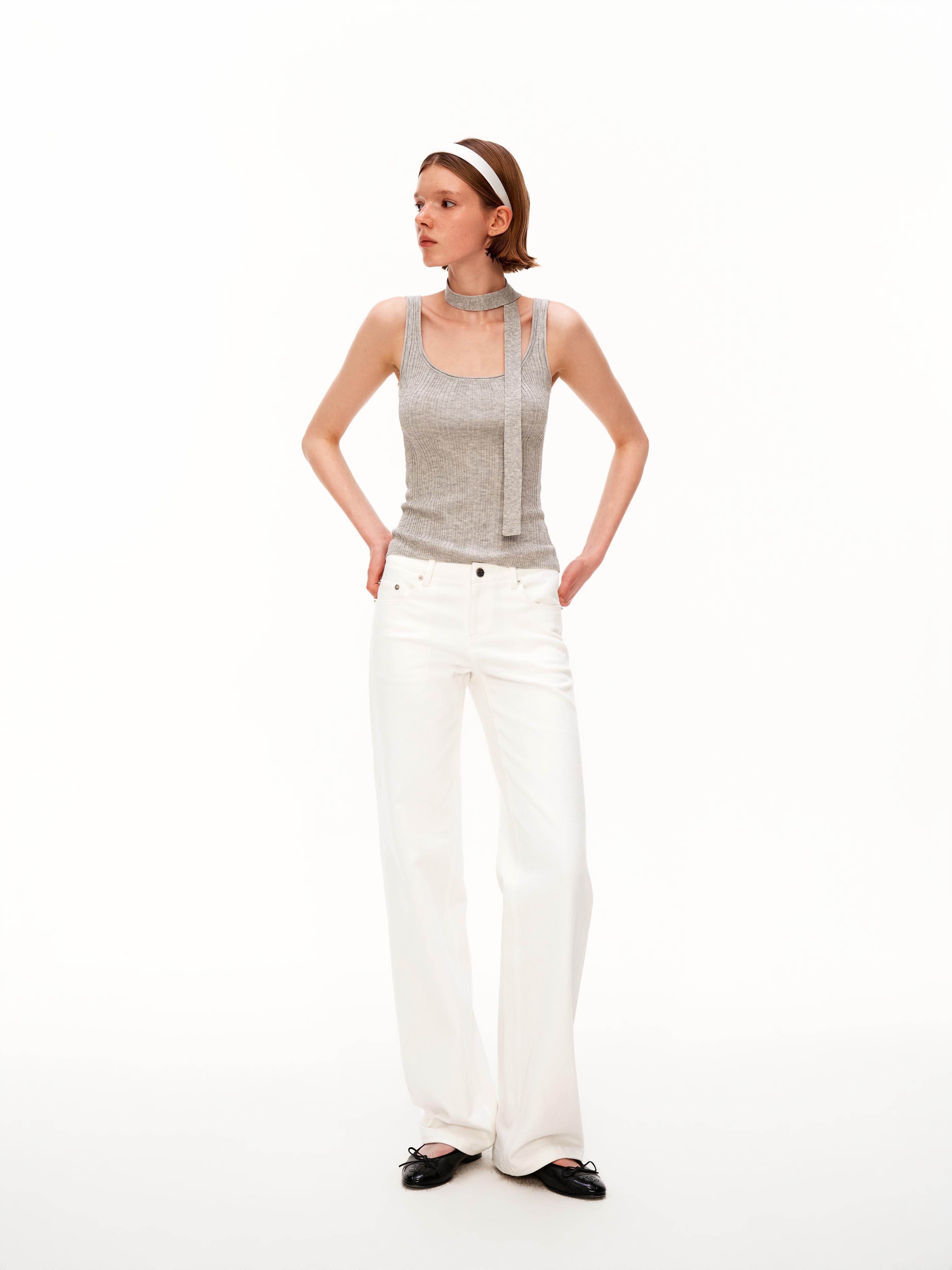 Low Rise Straight White Jeans
