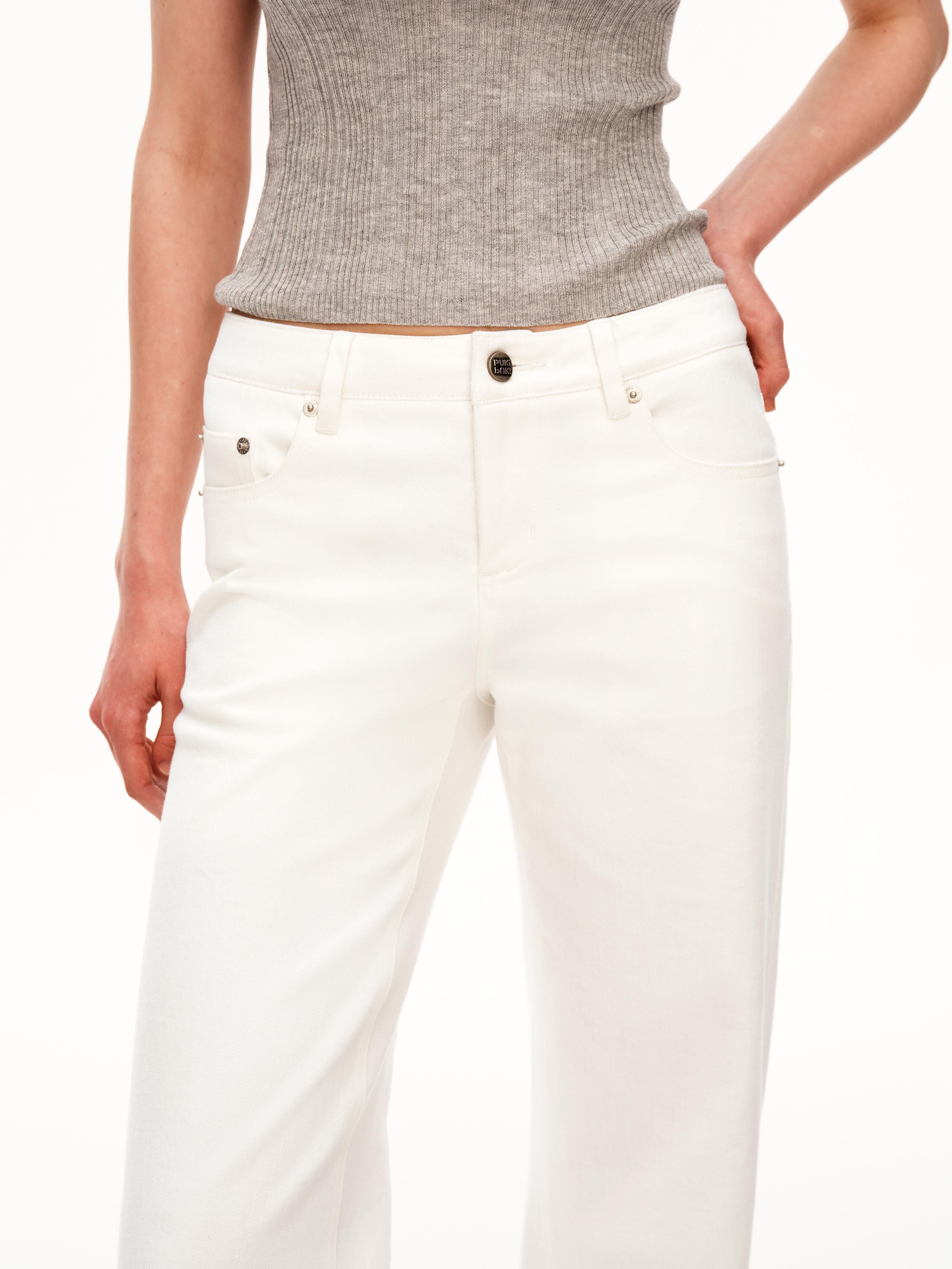 Low Rise Straight White Jeans