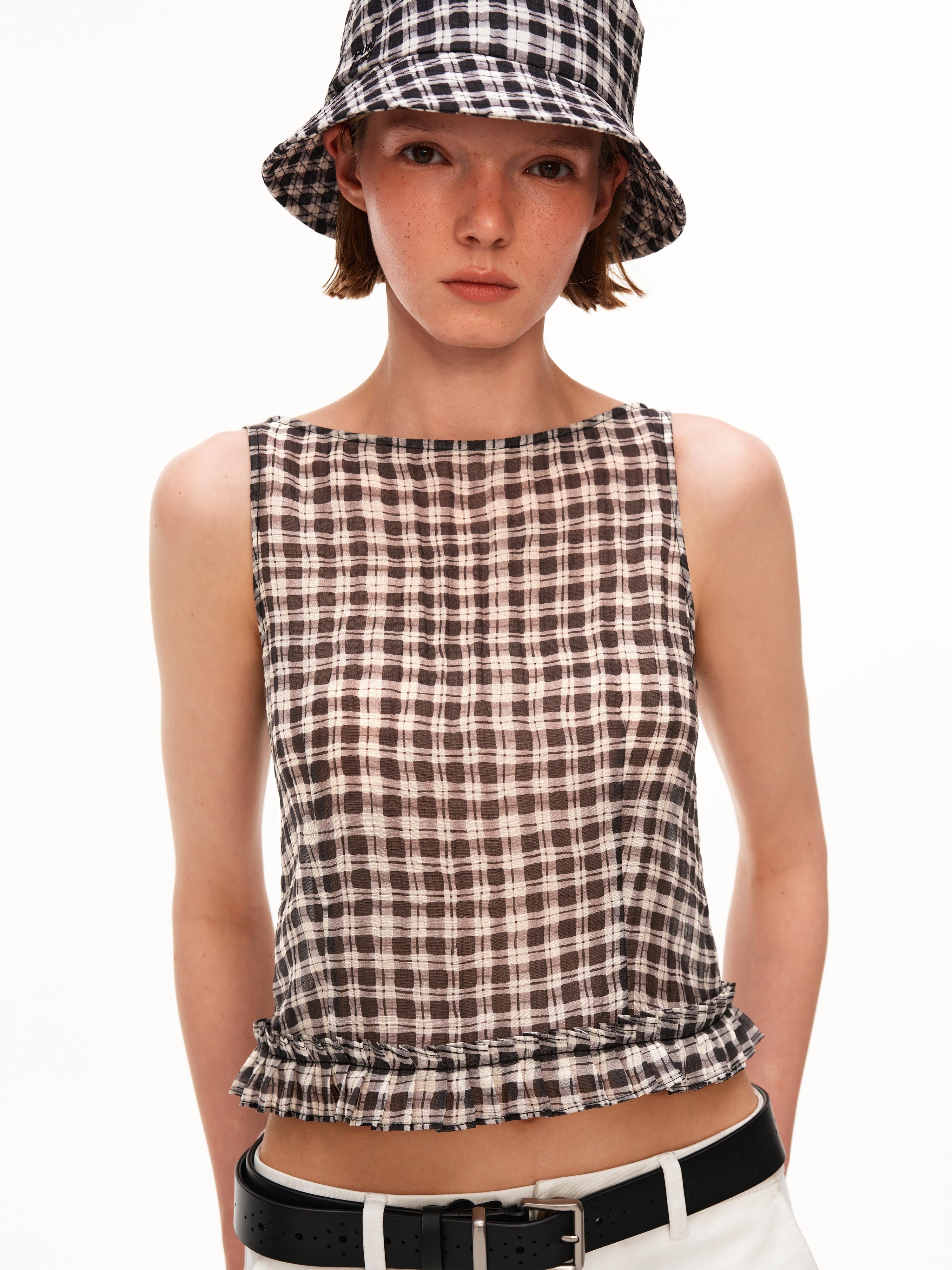 Sheer Gingham Lace Tank