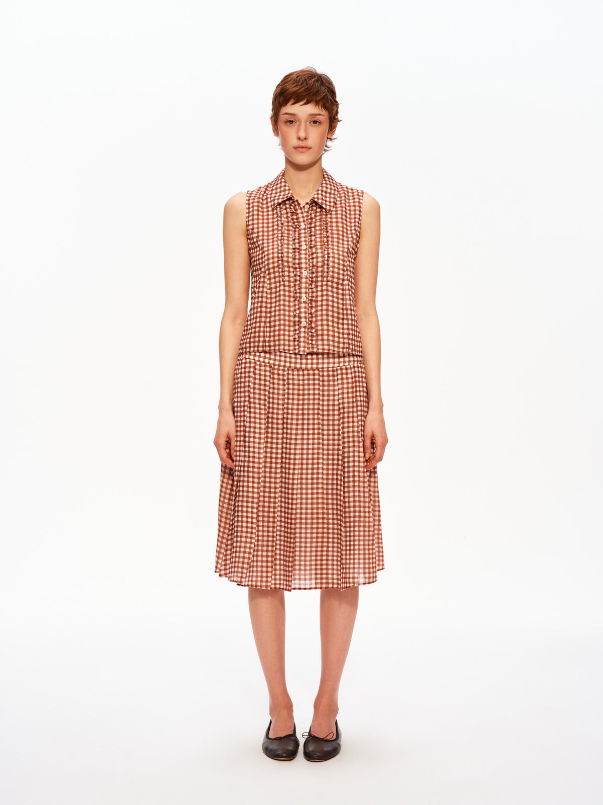 Gingham Pleated Tank