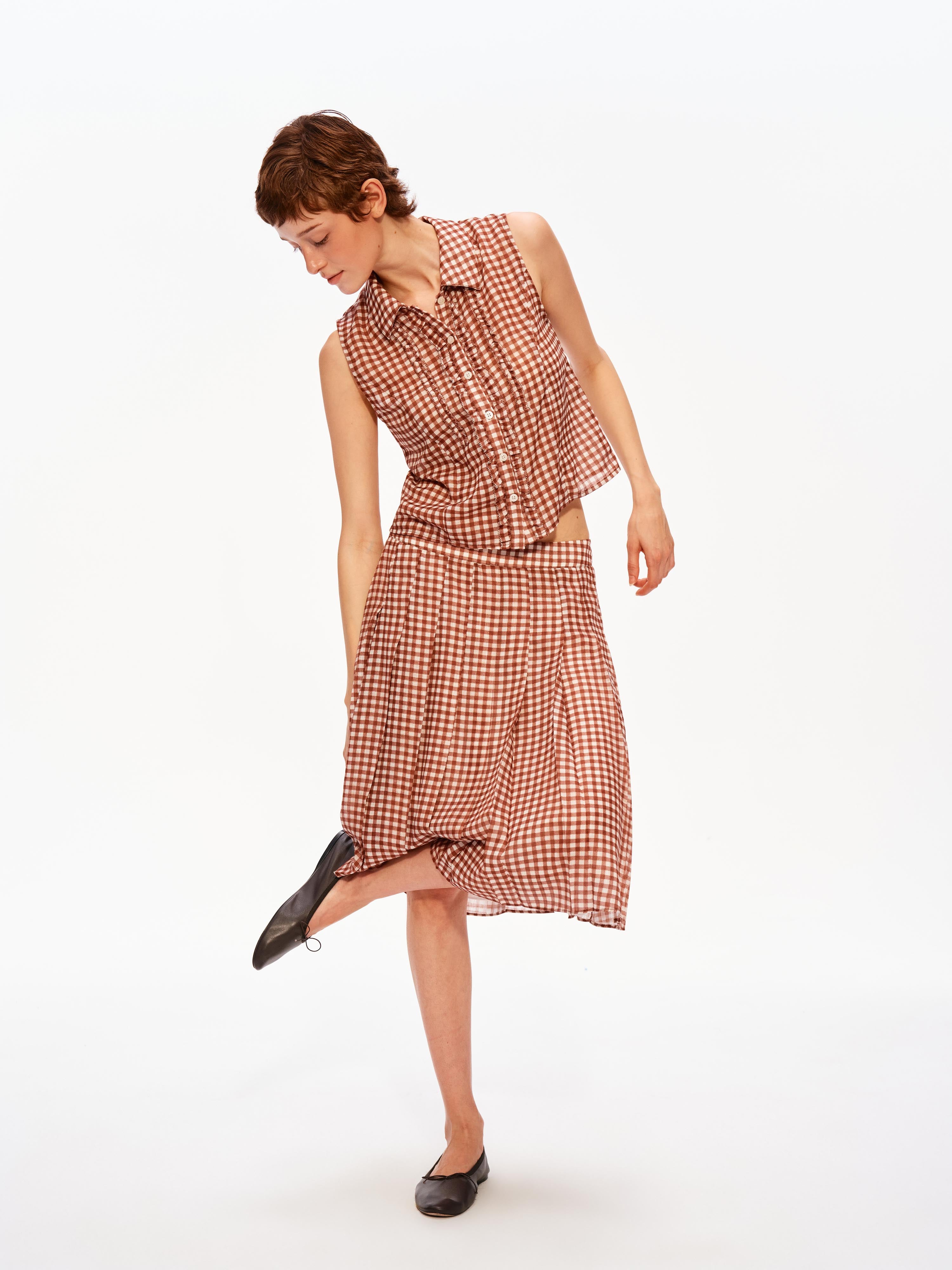 Gingham Pleated Set