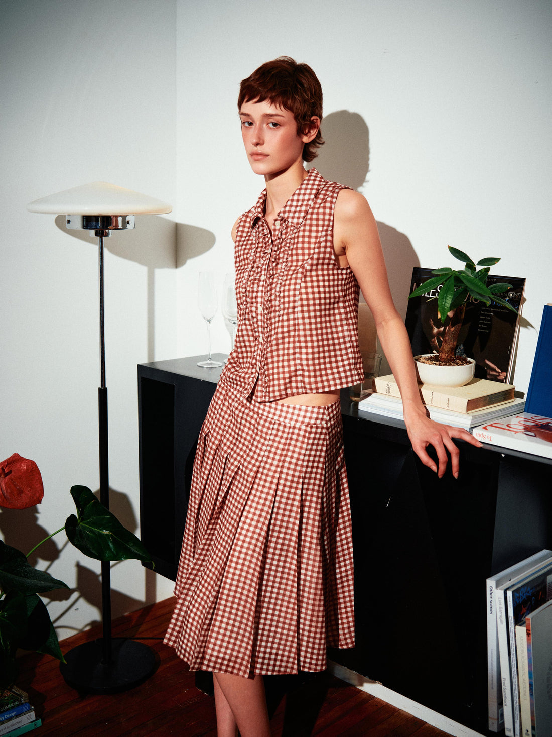 Gingham Pleated Set