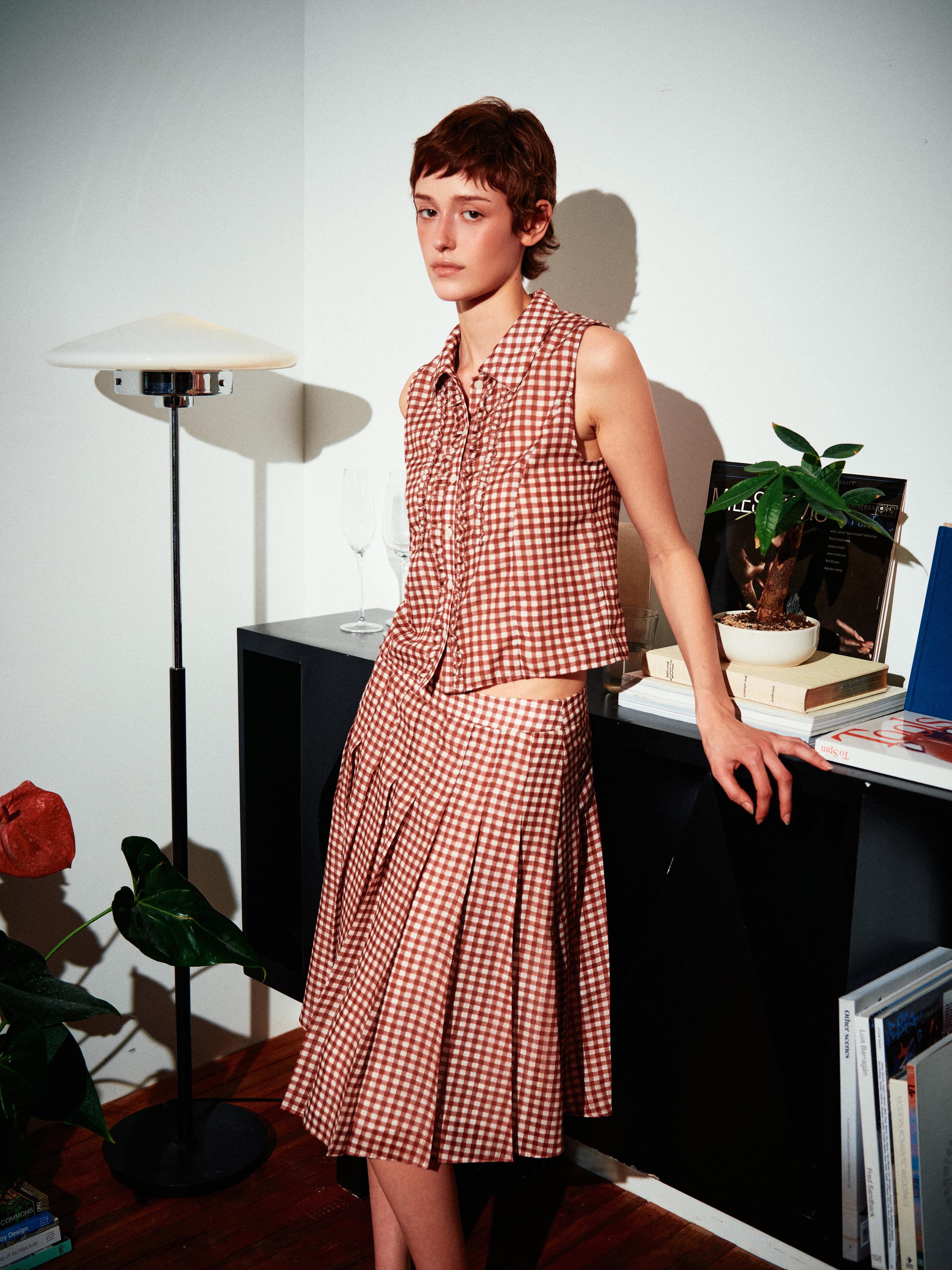 Gingham Pleated Set