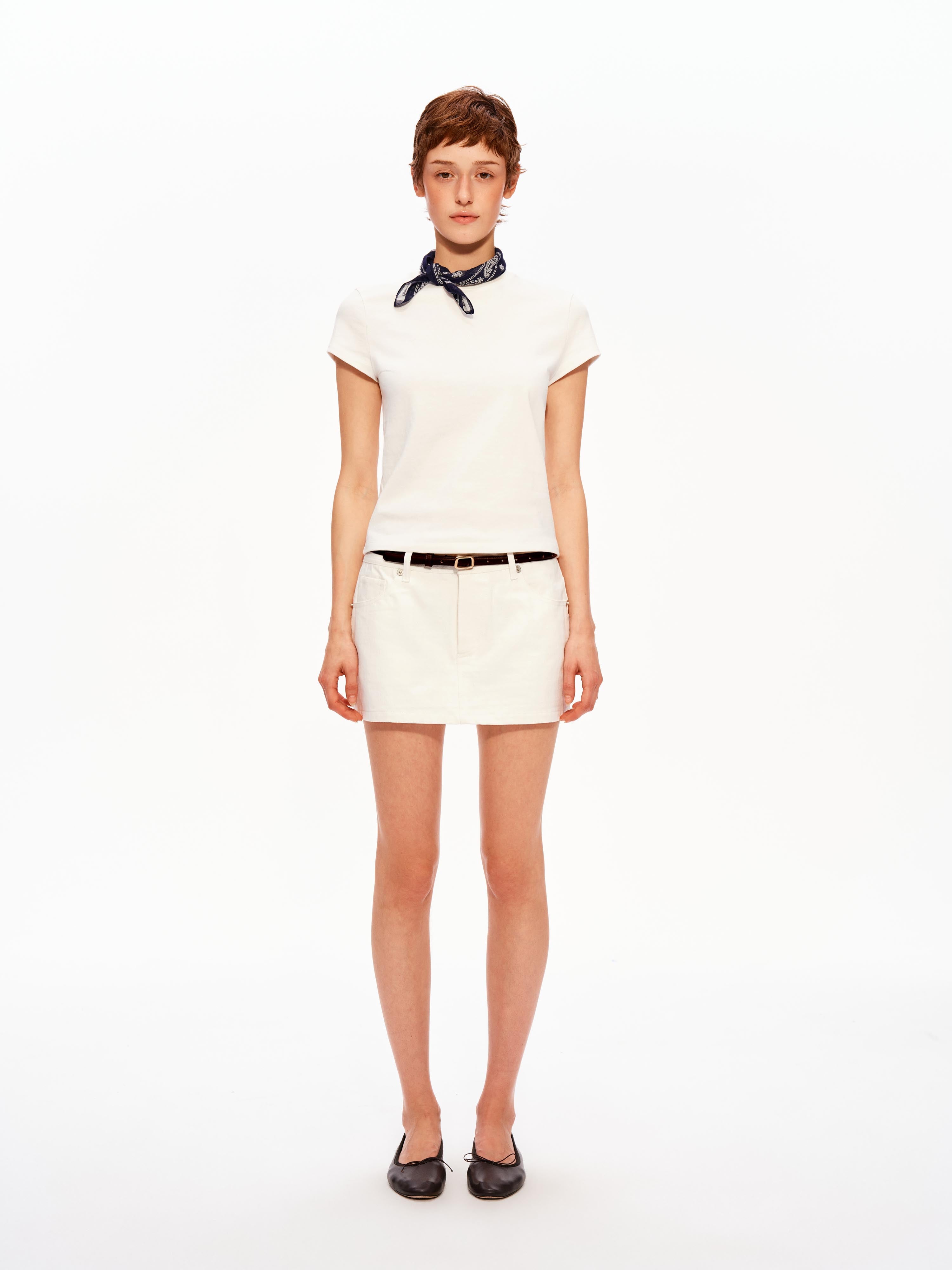 Textured Ivory Denim Skort