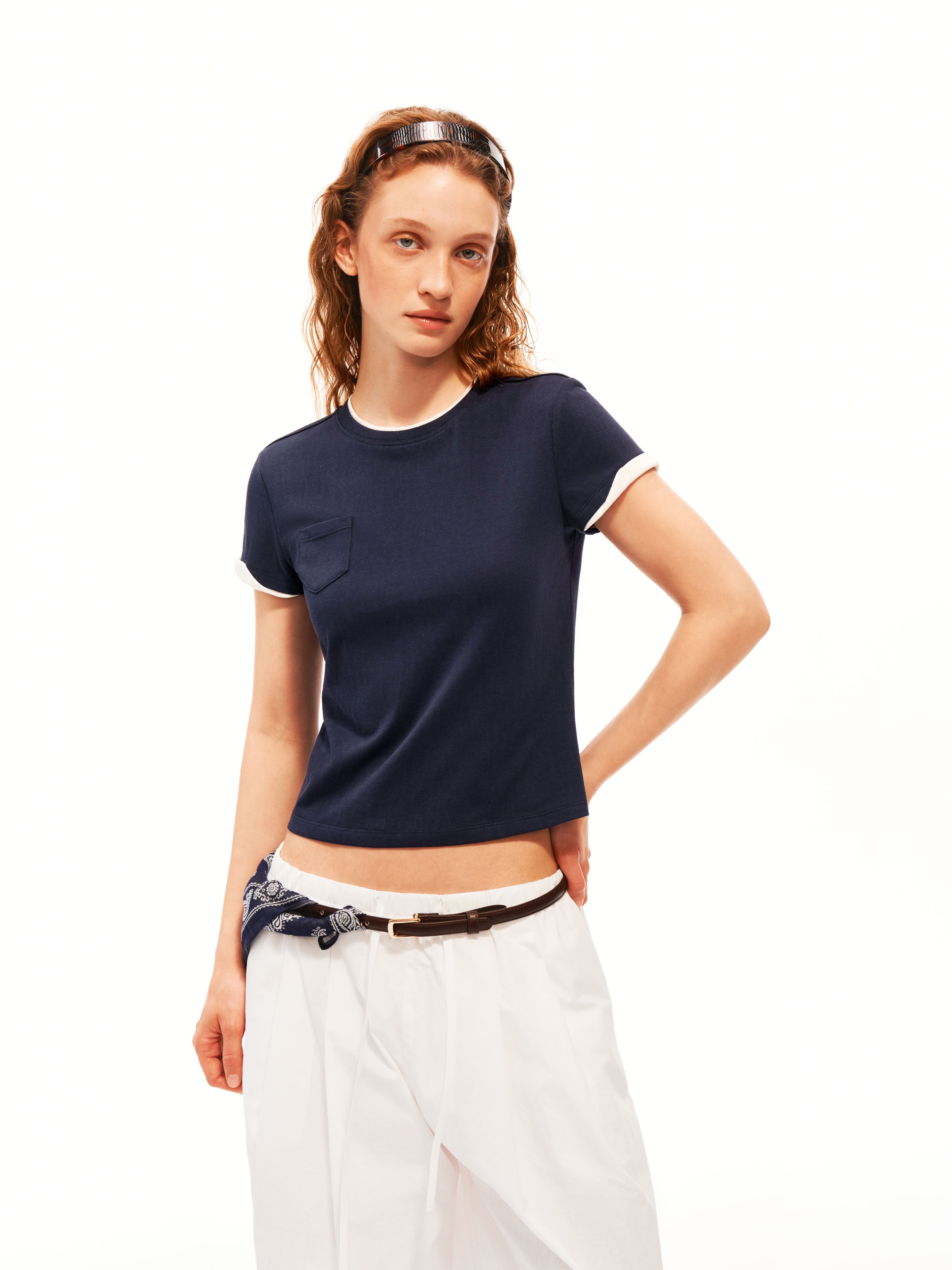 Contrast Trim Pocket Tee