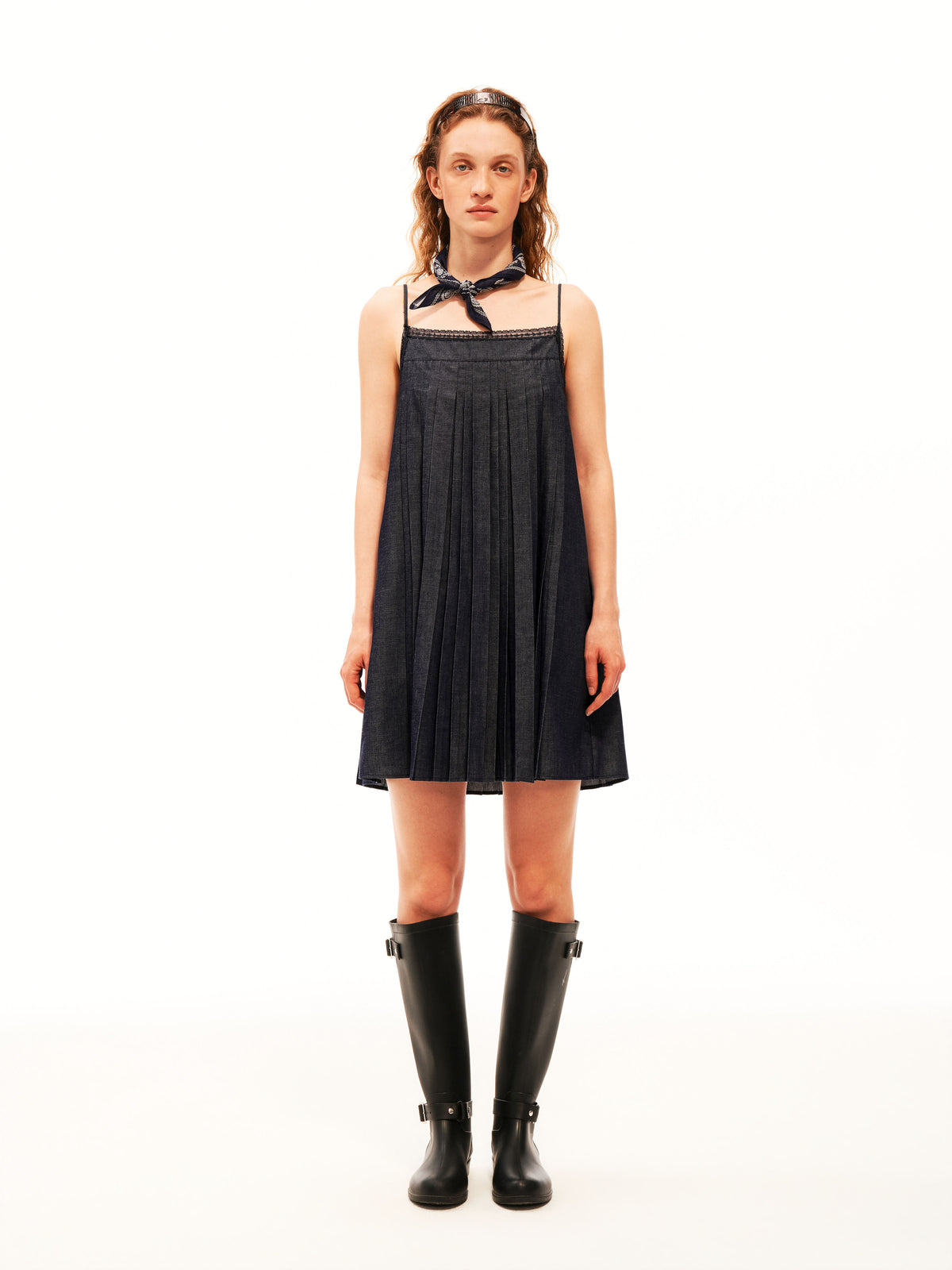 Indigo Pleat Dress