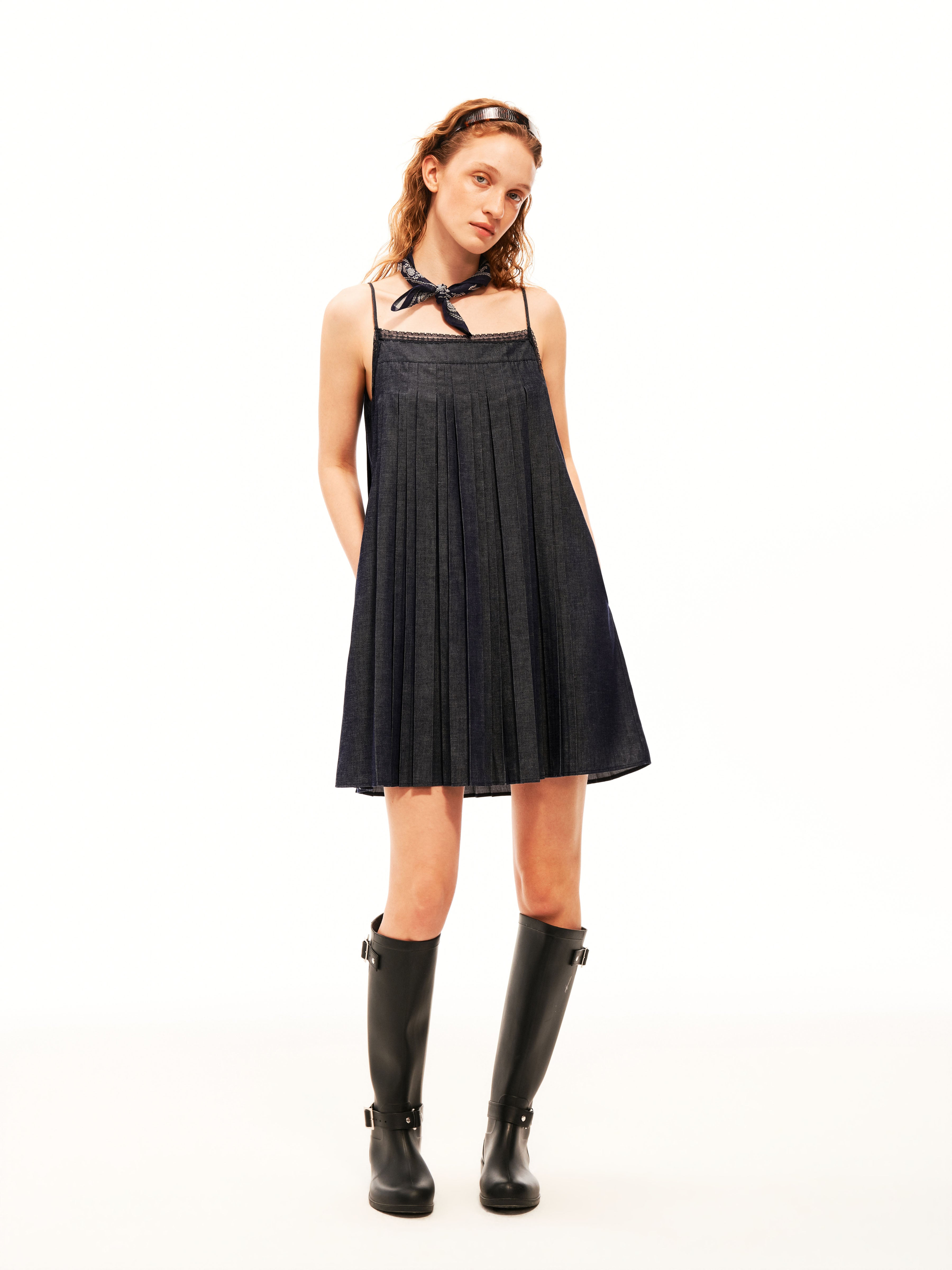 Indigo Pleat Dress