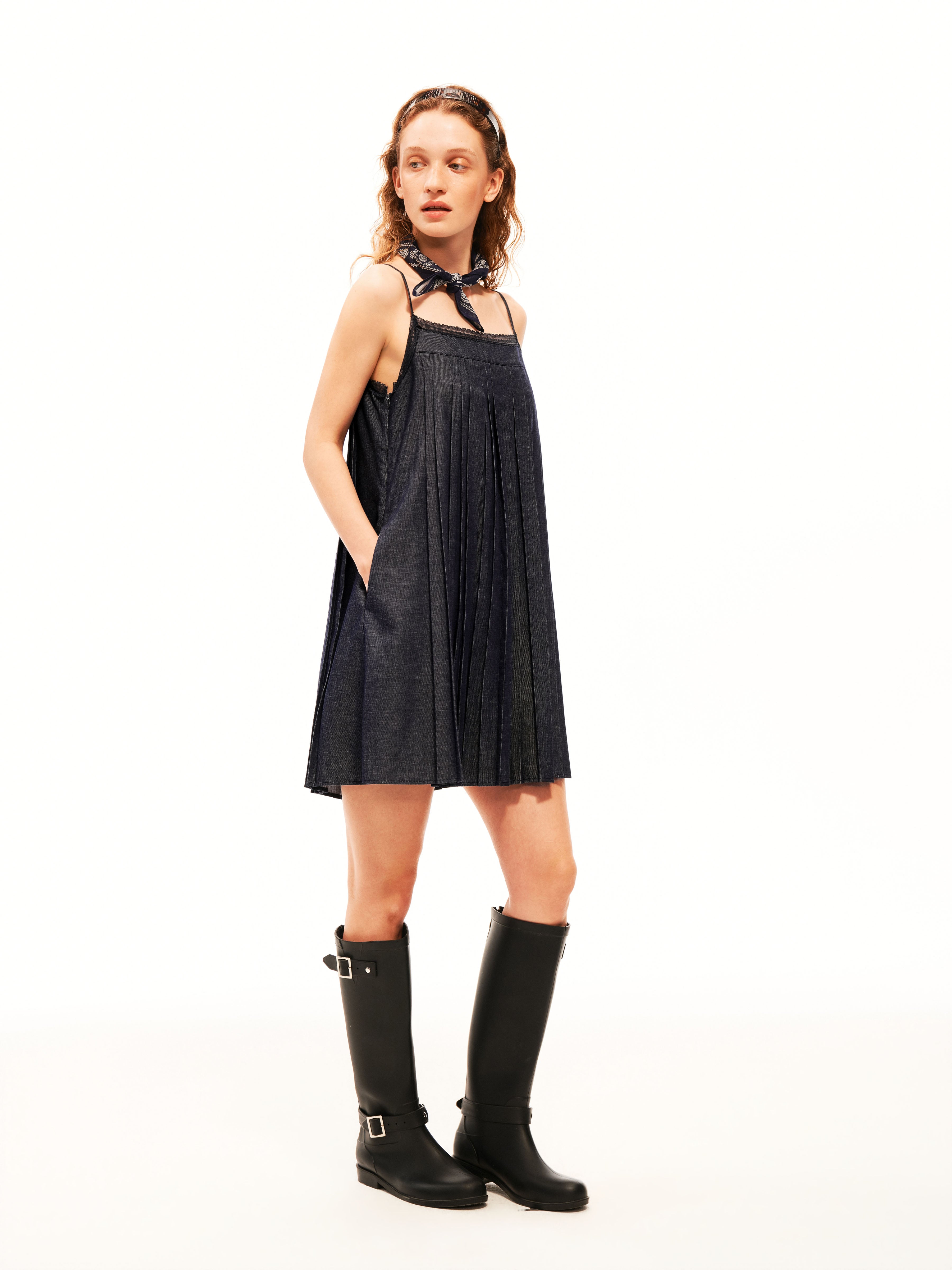 Indigo Pleat Dress
