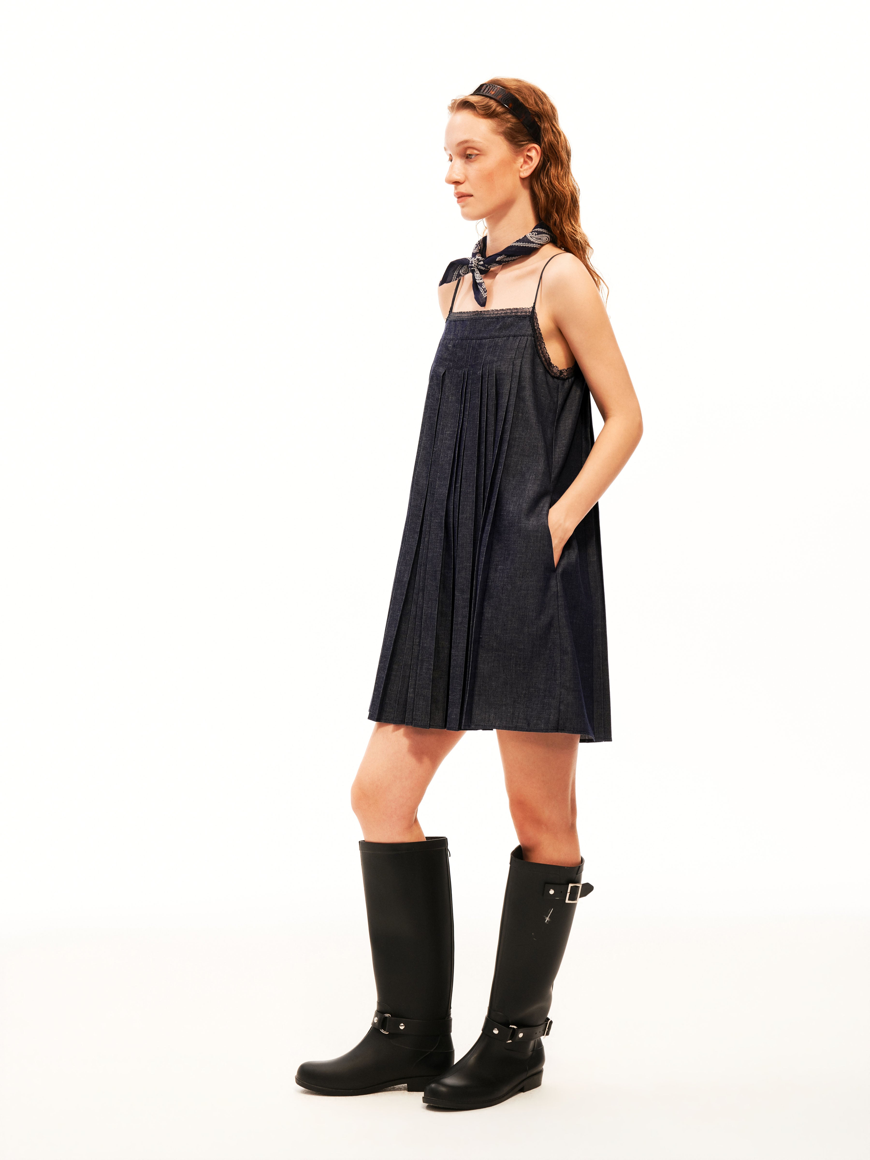 Indigo Pleat Dress