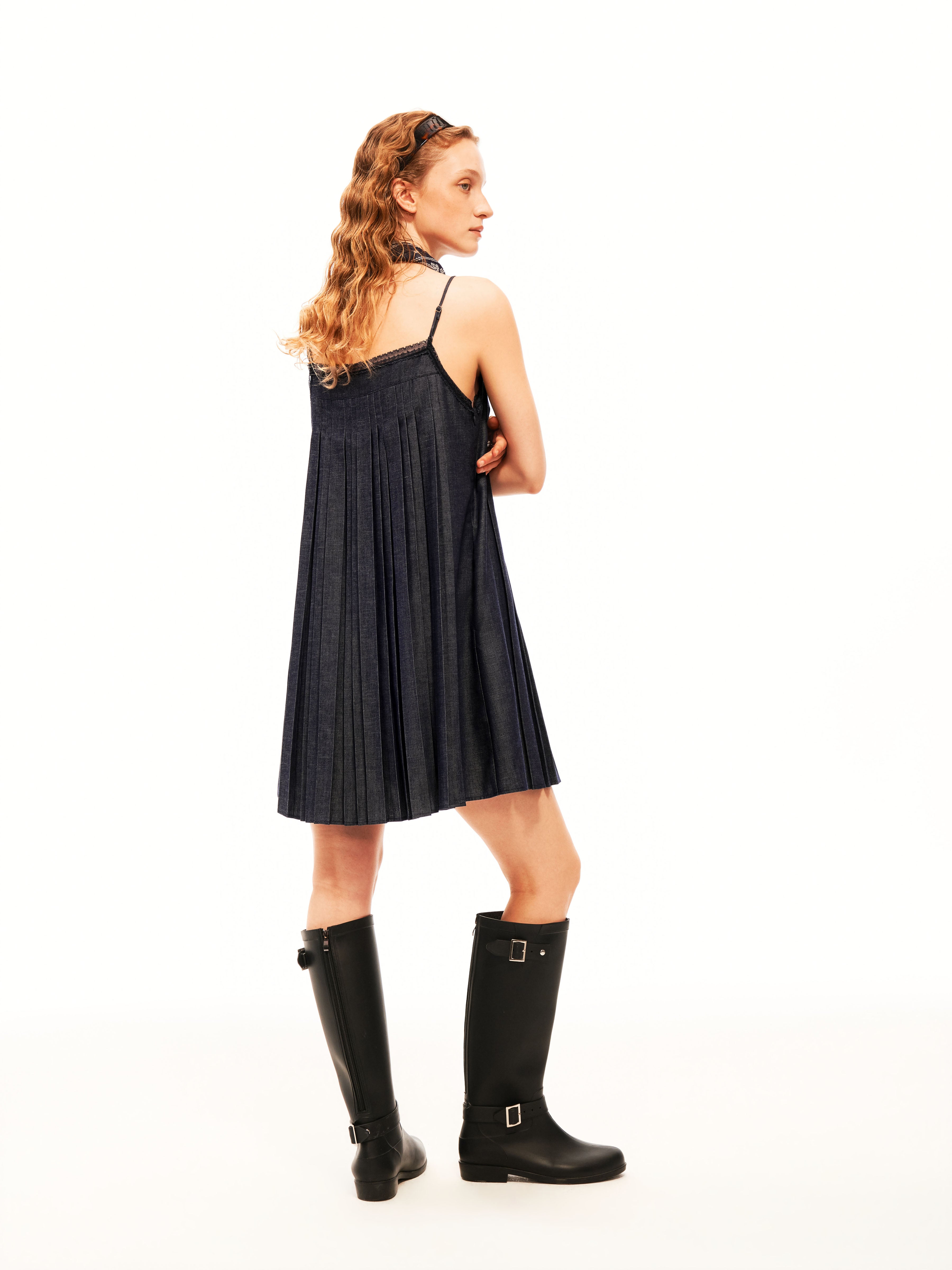 Indigo Pleat Dress