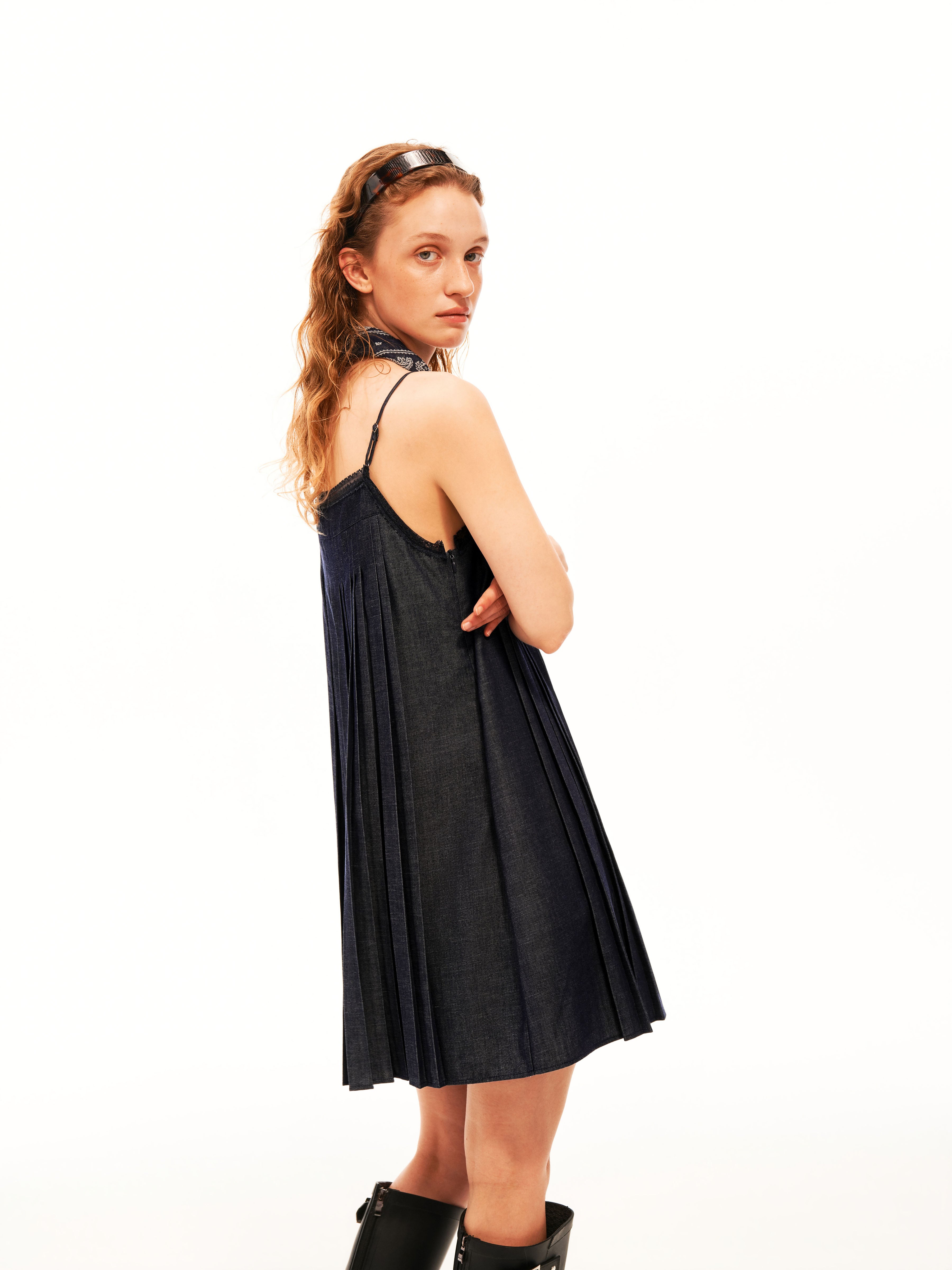 Indigo Pleat Dress