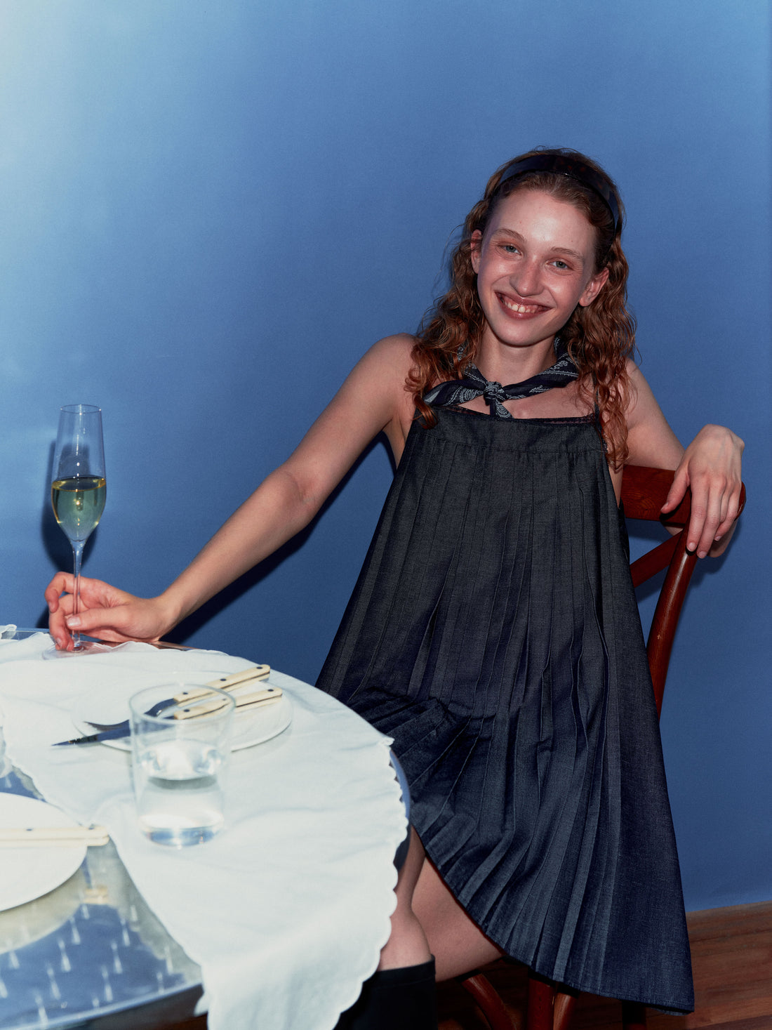 Indigo Pleat Dress