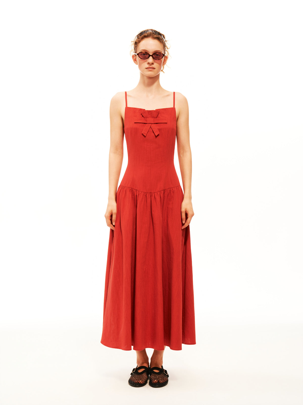 Sculpted Bow Linen Dress