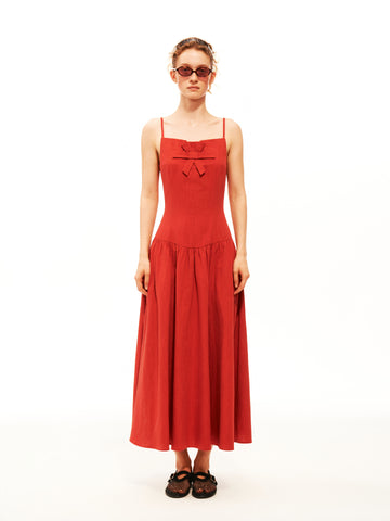 Sculpted Bow Linen Dress