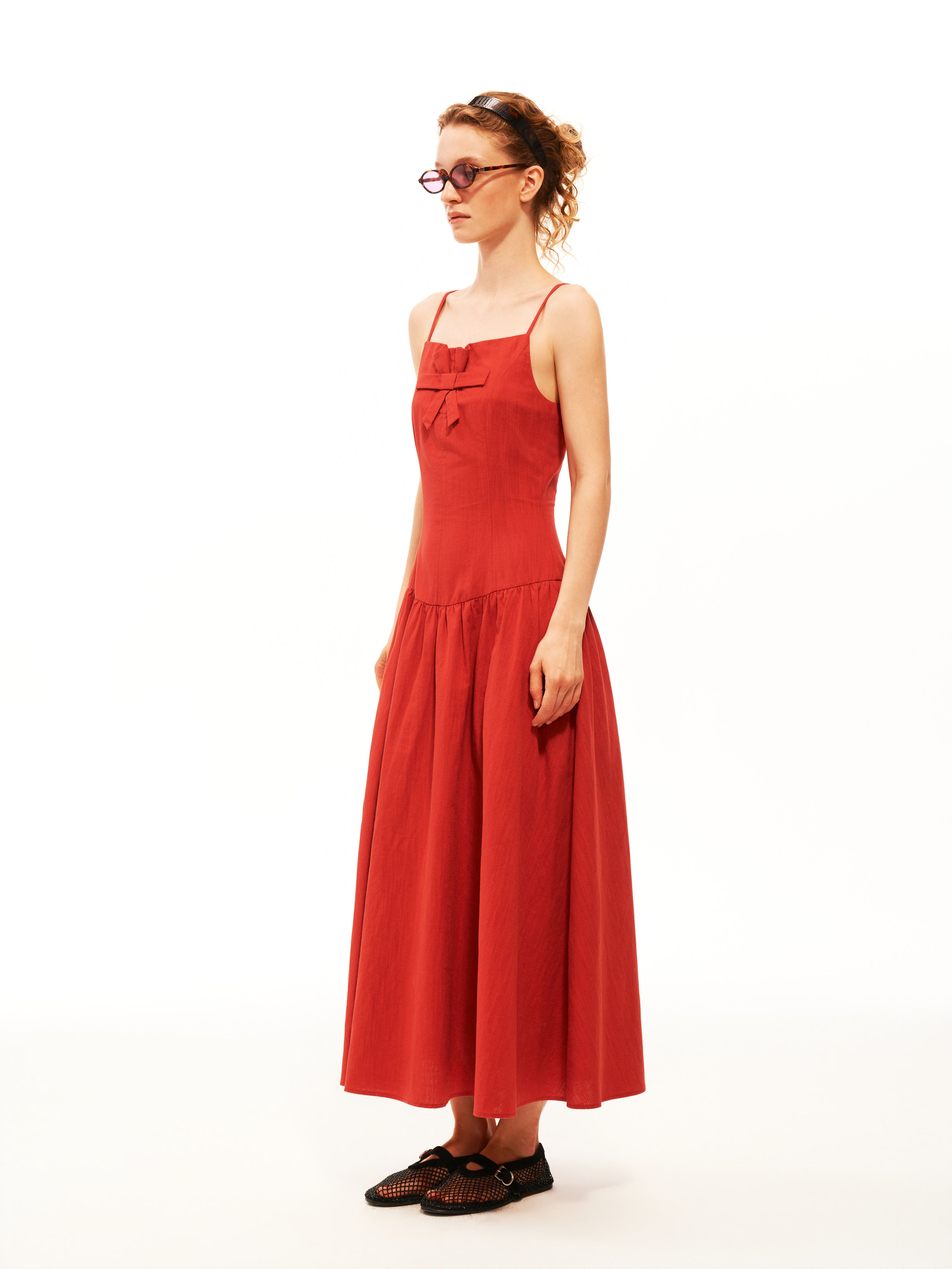 Sculpted Bow Linen Dress