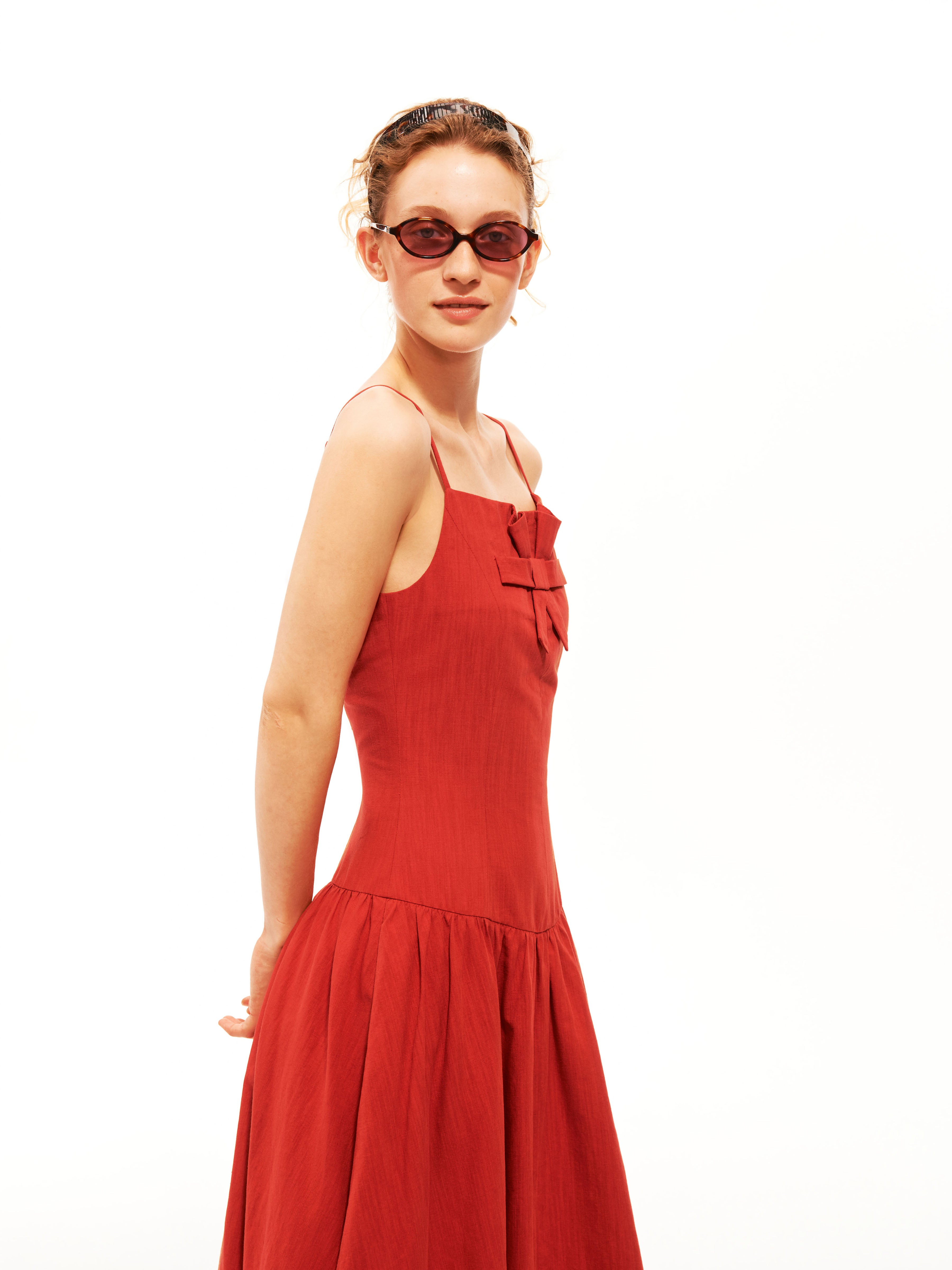 Sculpted Bow Linen Dress
