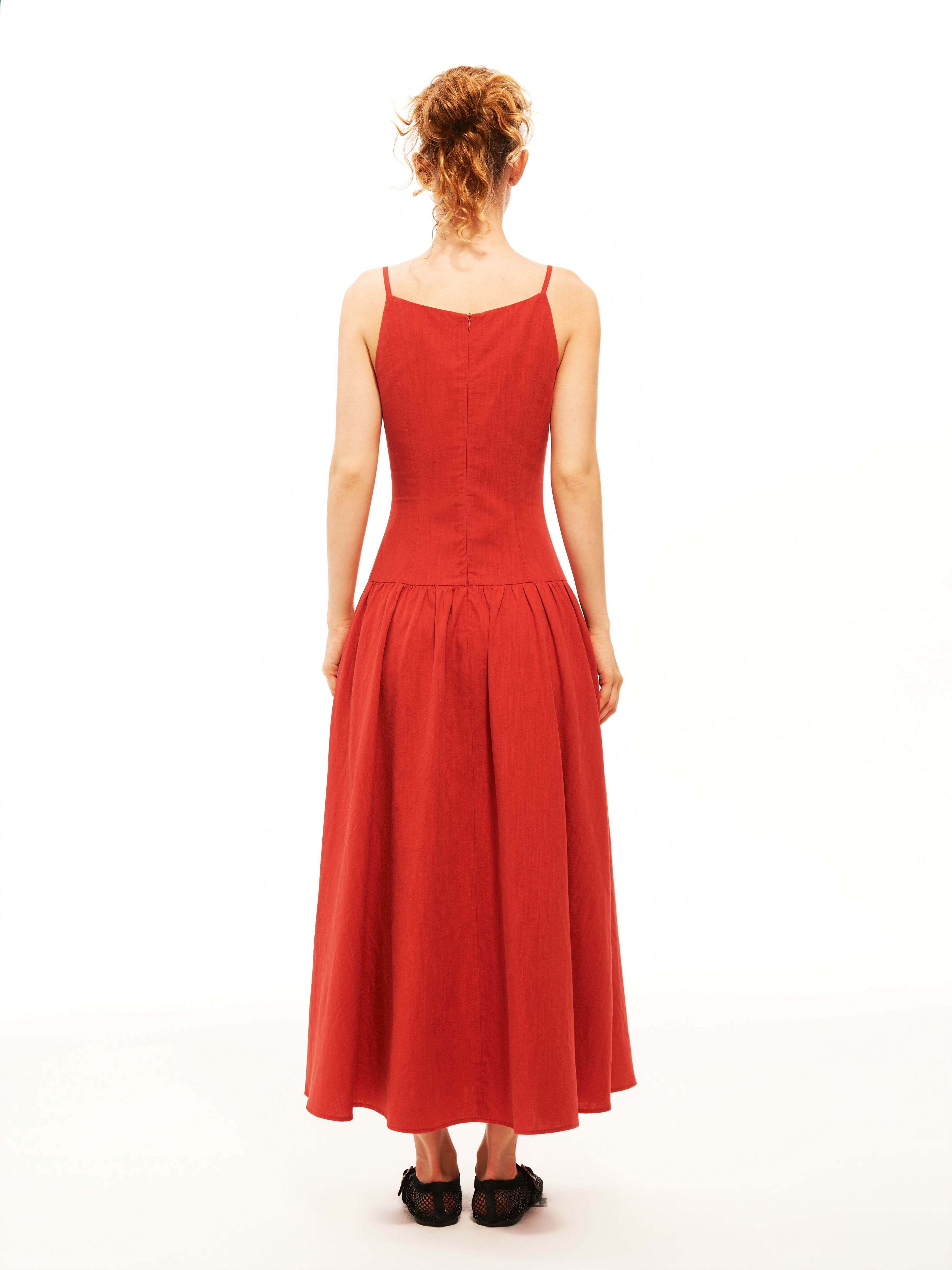 Sculpted Bow Linen Dress