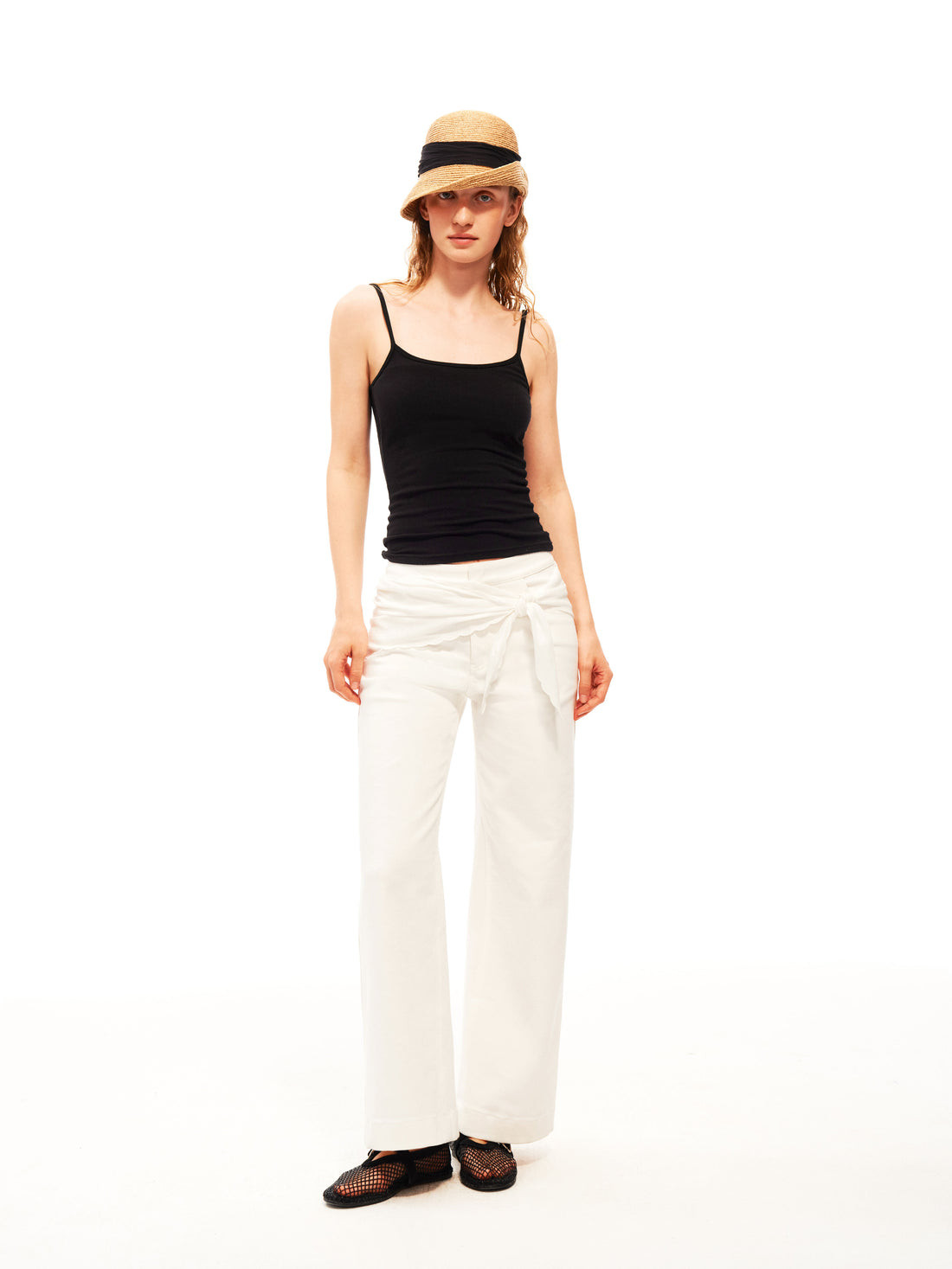 Scarf Tie White Flare Jeans