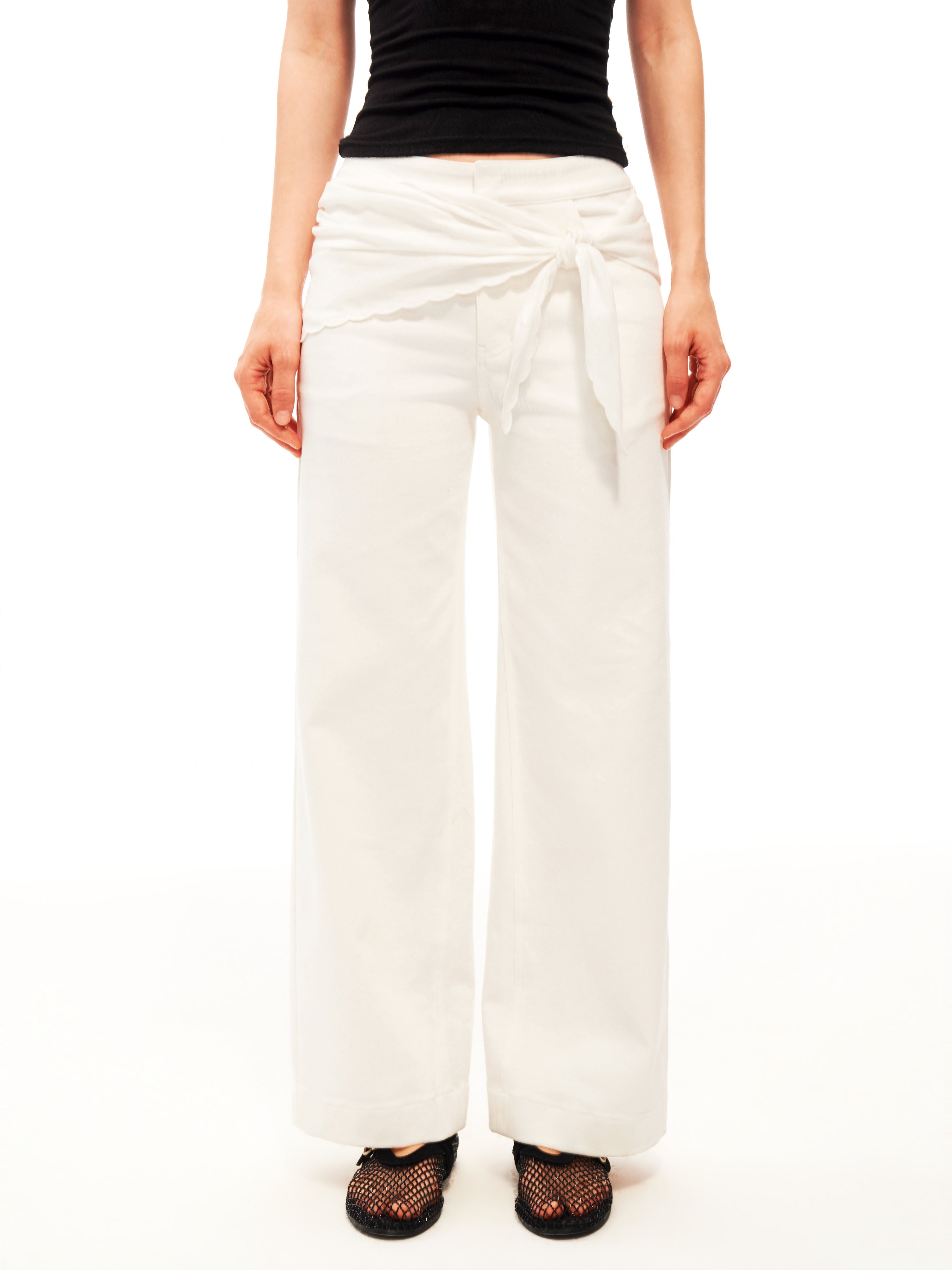 Scarf Tie White Flare Jeans