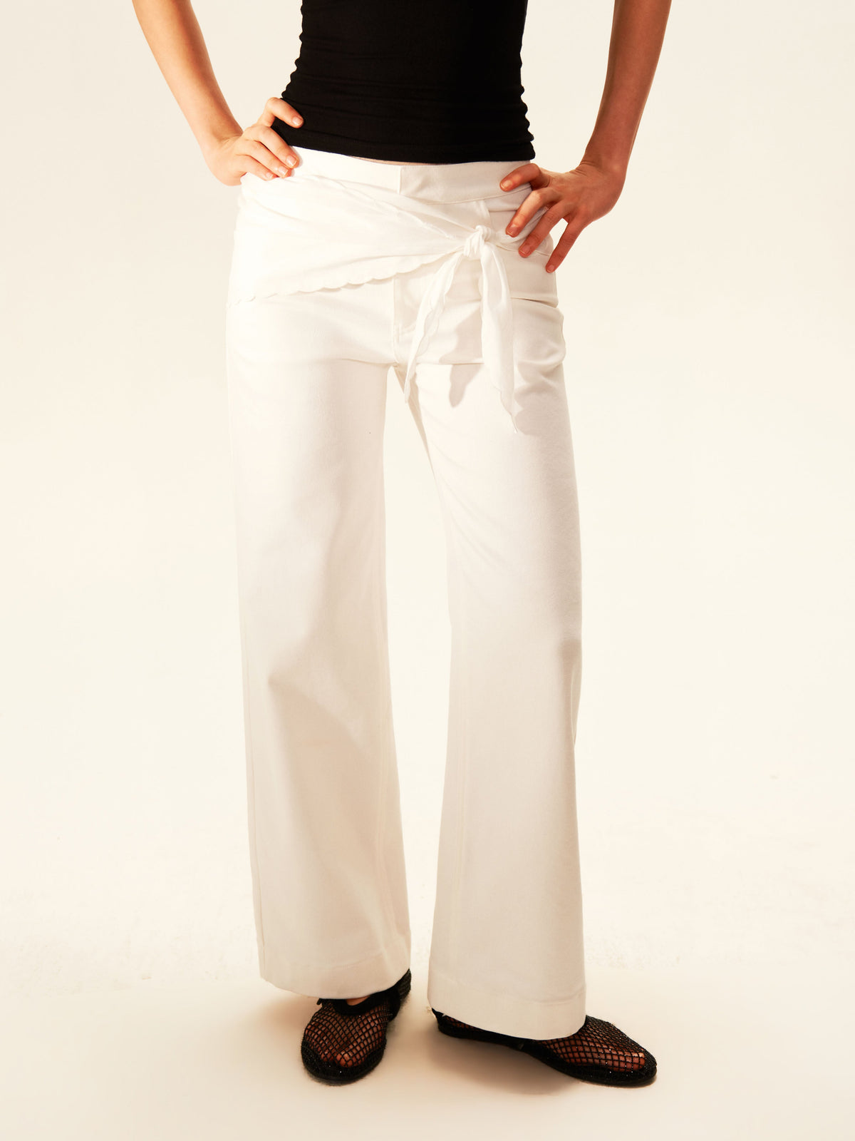 Scarf Tie White Flare Jeans