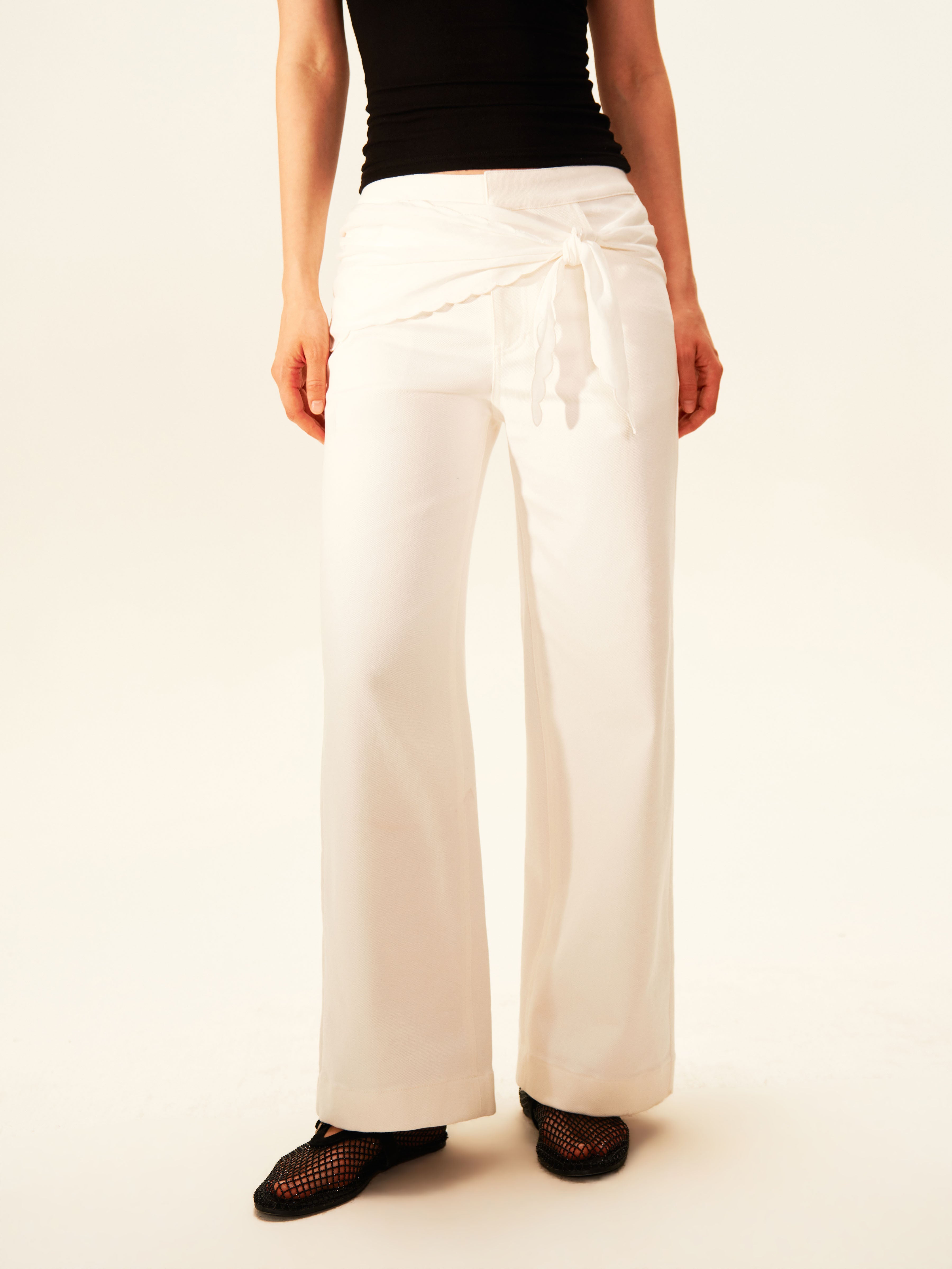 Scarf Tie White Flare Jeans