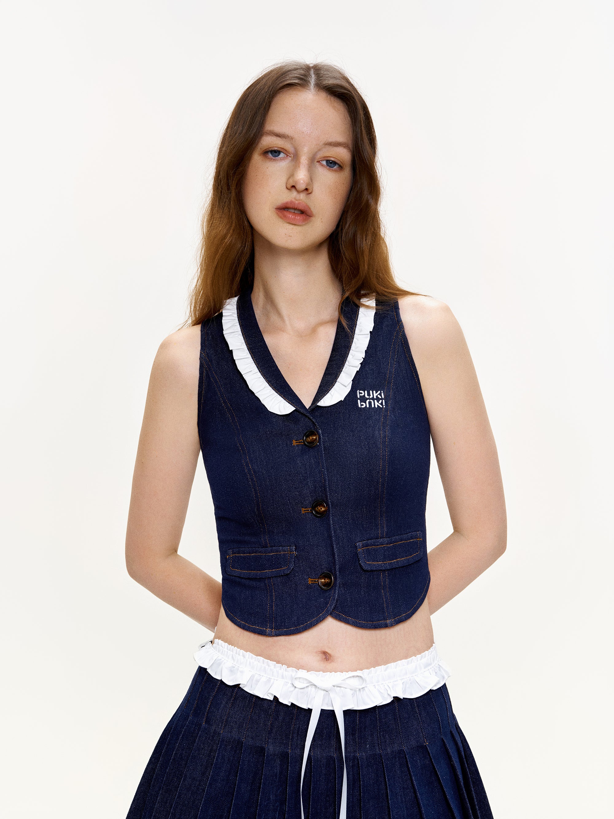 Denim Layered Vest Set