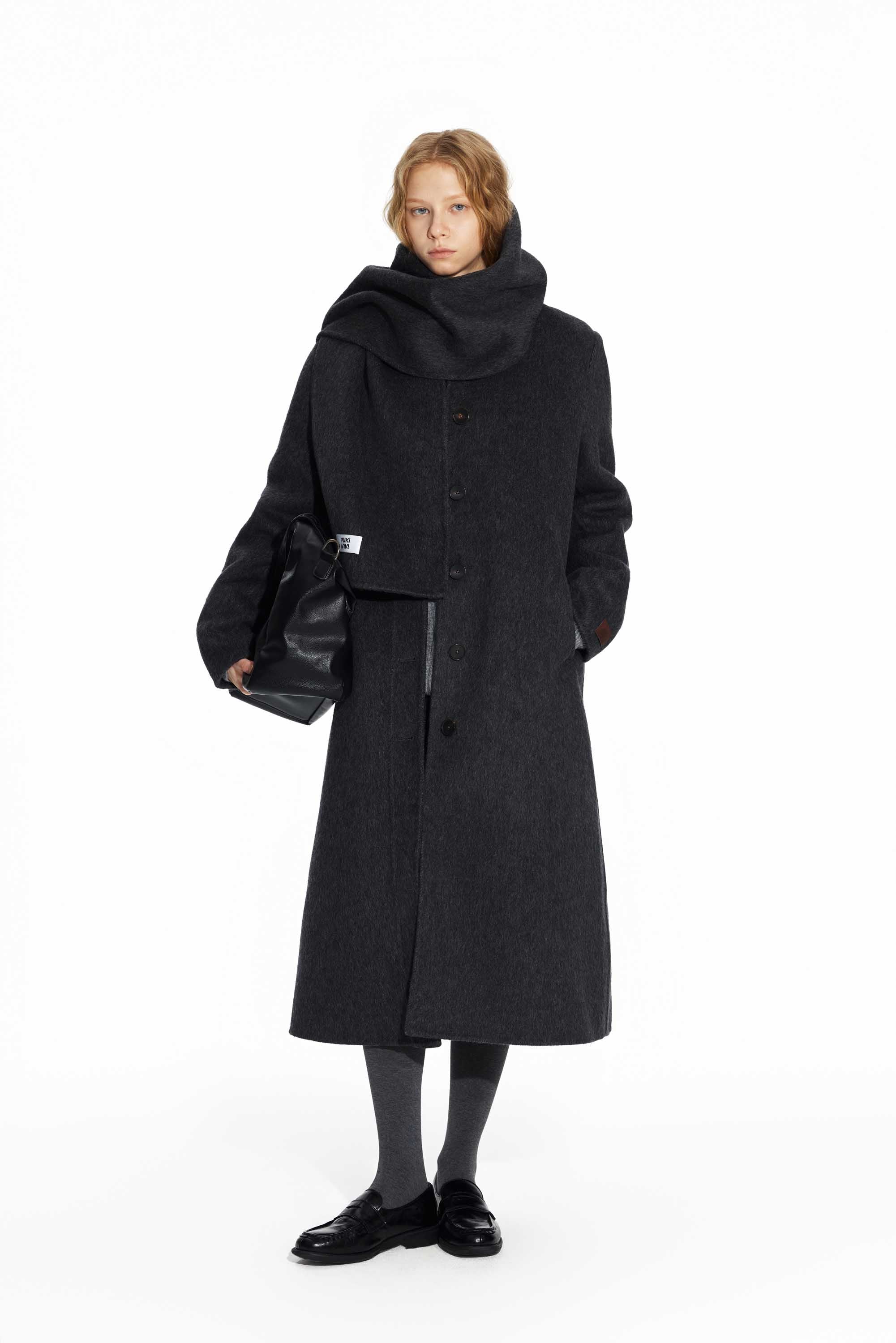 65% Wool Double-Face Coat with Detachable Scarf