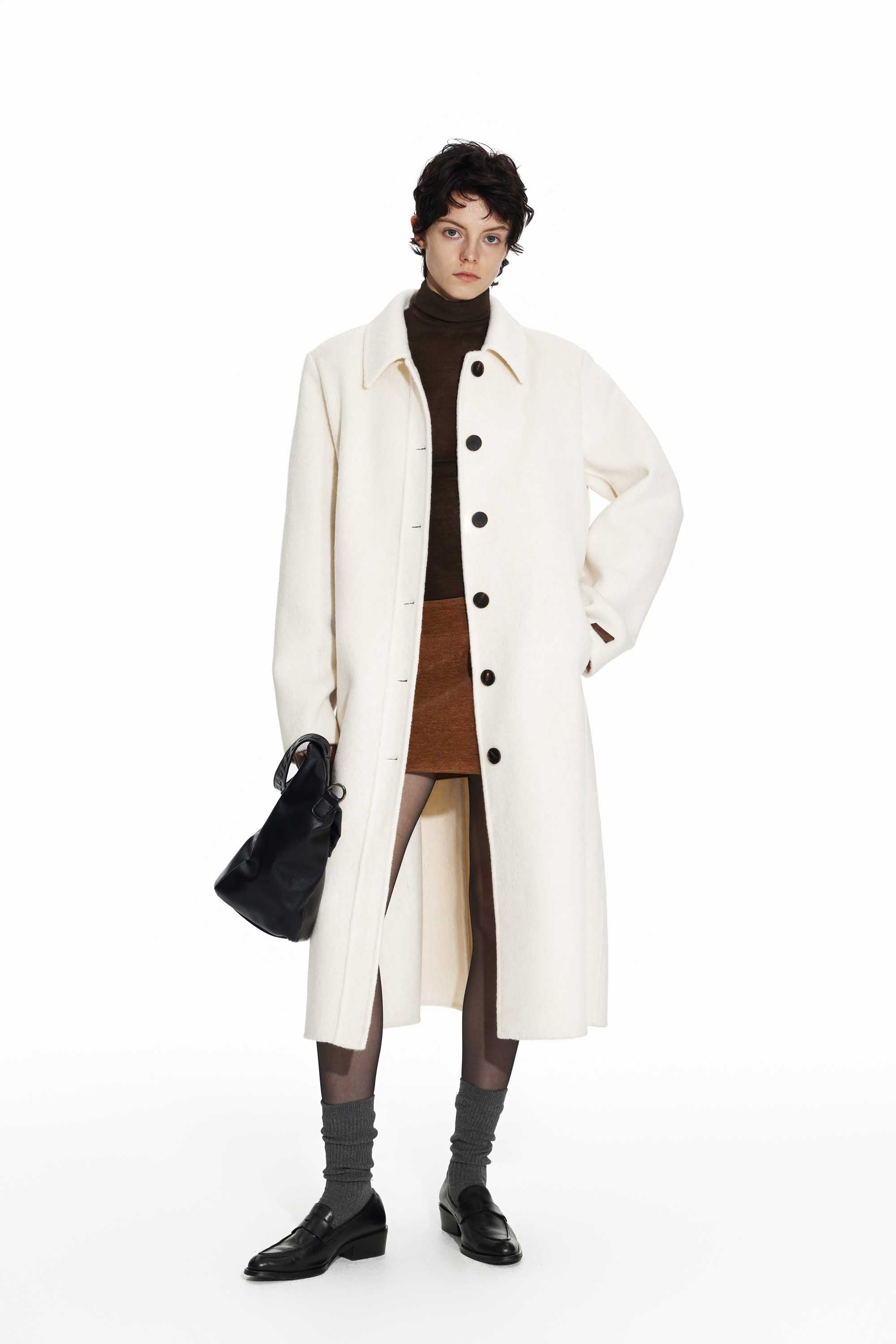 65% Wool Double-Face Coat With Detachable Scarf