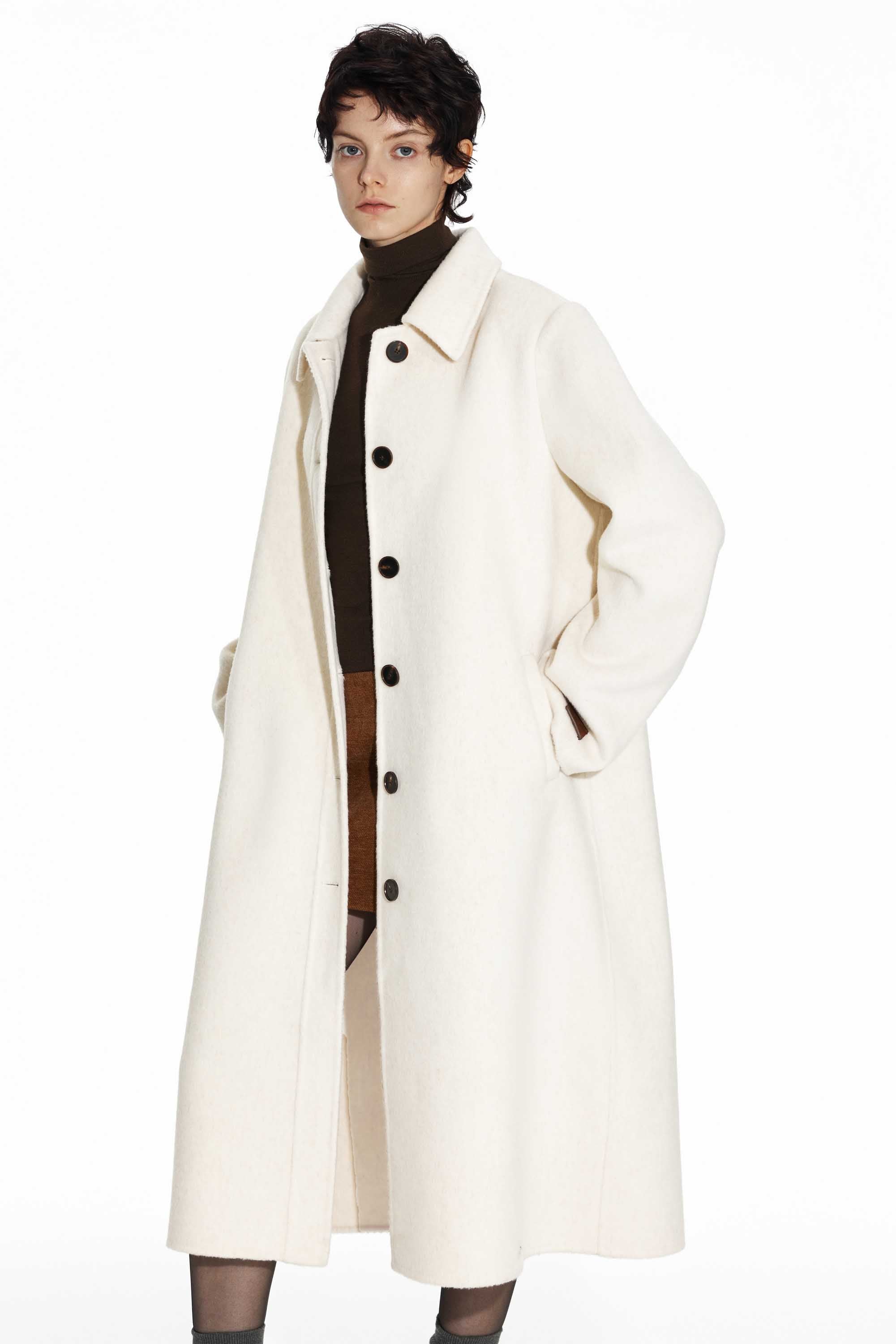 65% Wool Double-Face Coat With Detachable Scarf