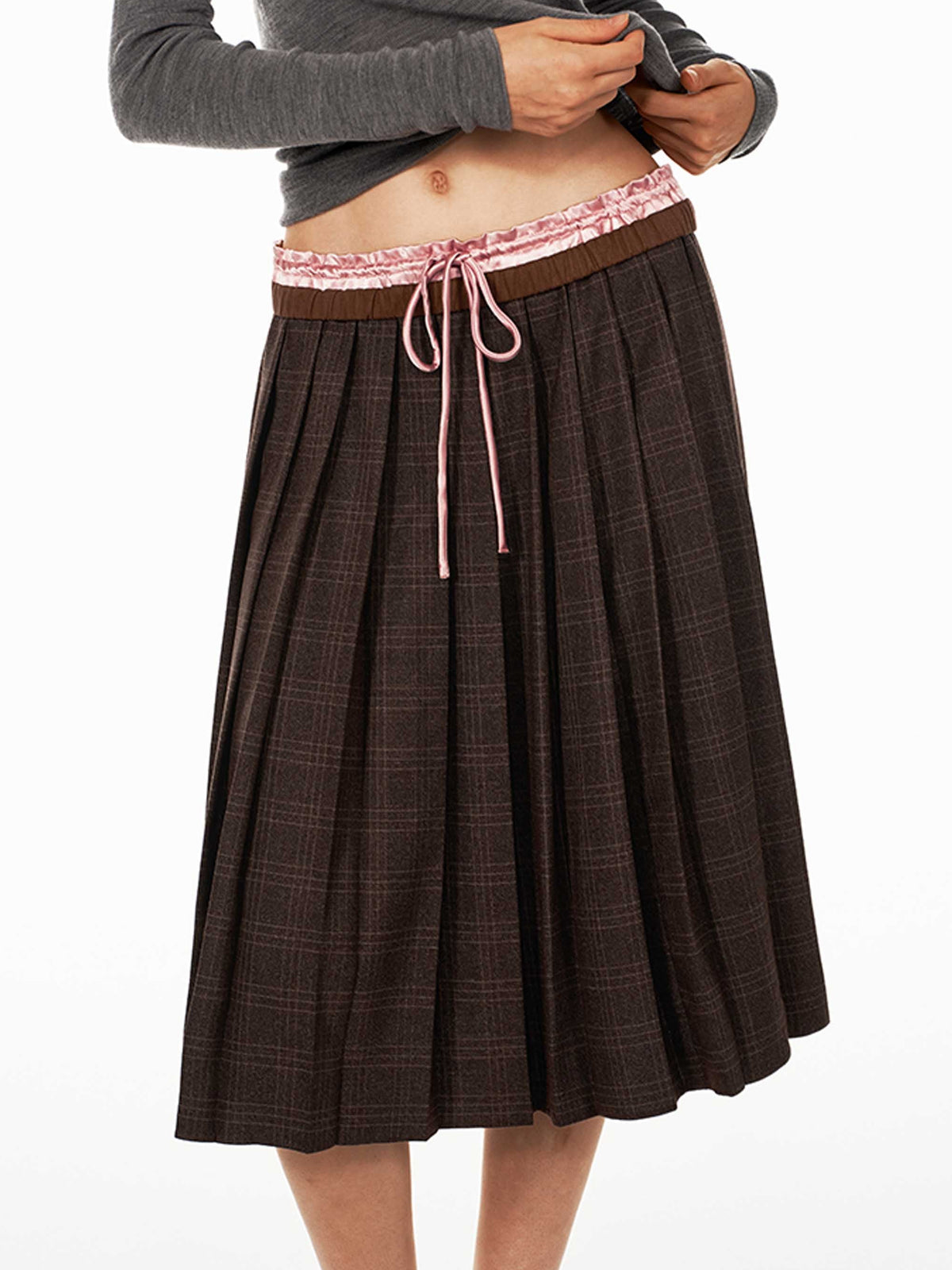 Plaid Pleated Skirt with Contrast Waistband