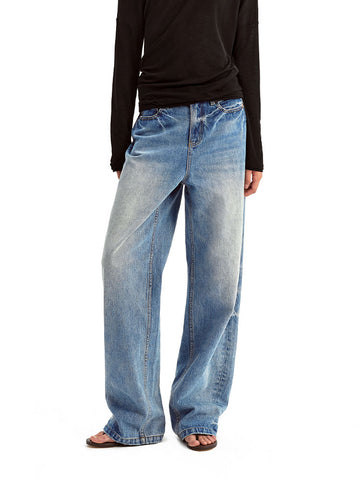 Mid-Low Rise Lightning Wash Tapered Denim Pants