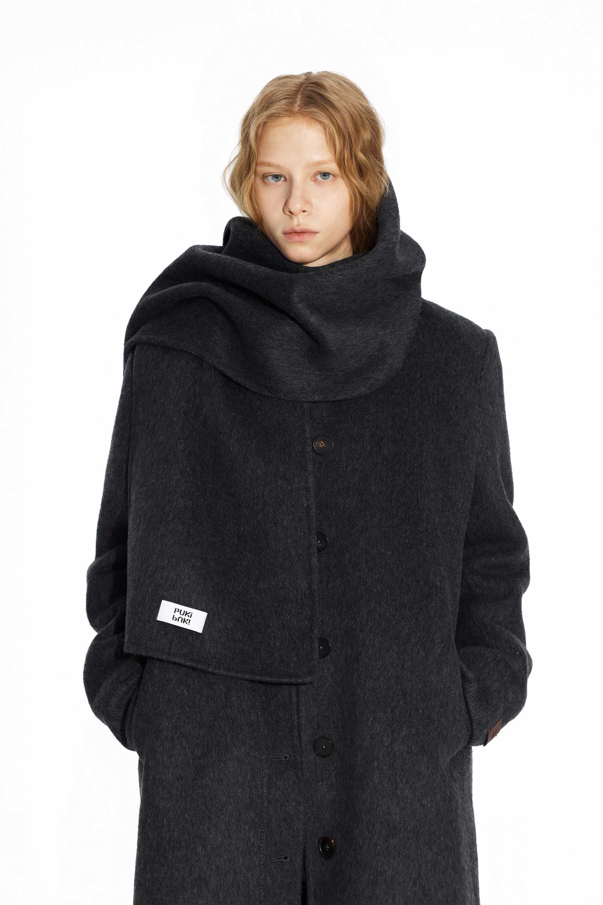 65% Wool Double-Face Coat with Detachable Scarf