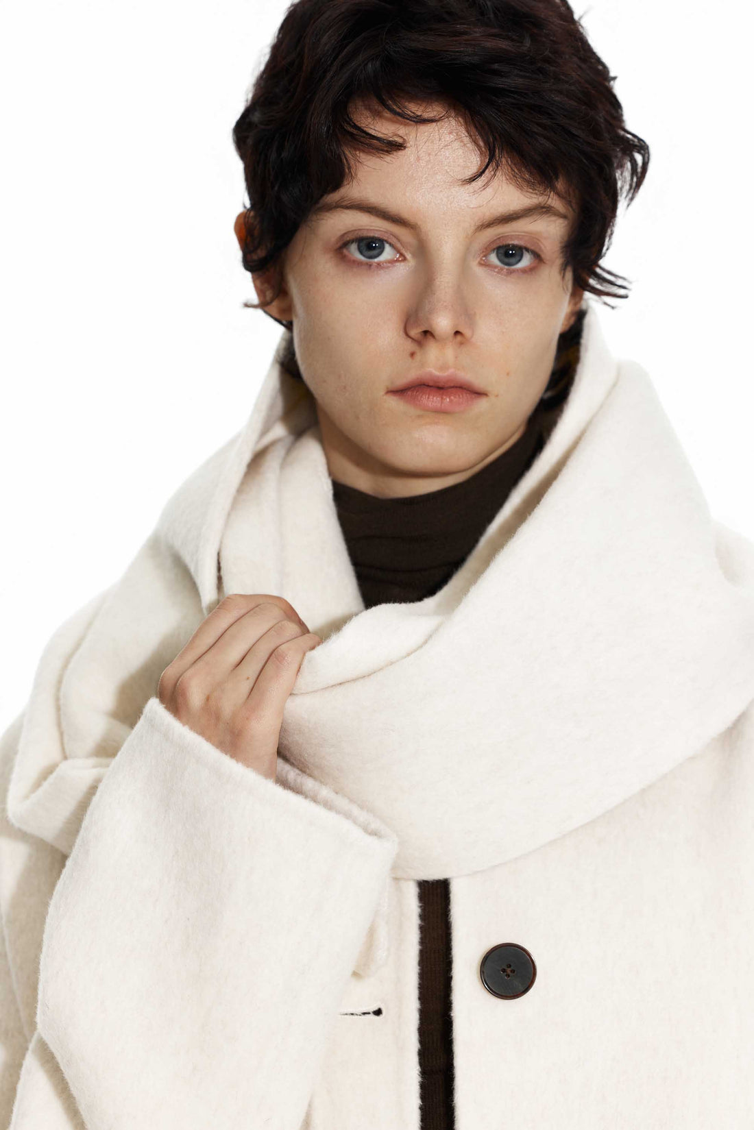 65% Wool Double-Face Coat with Detachable Scarf