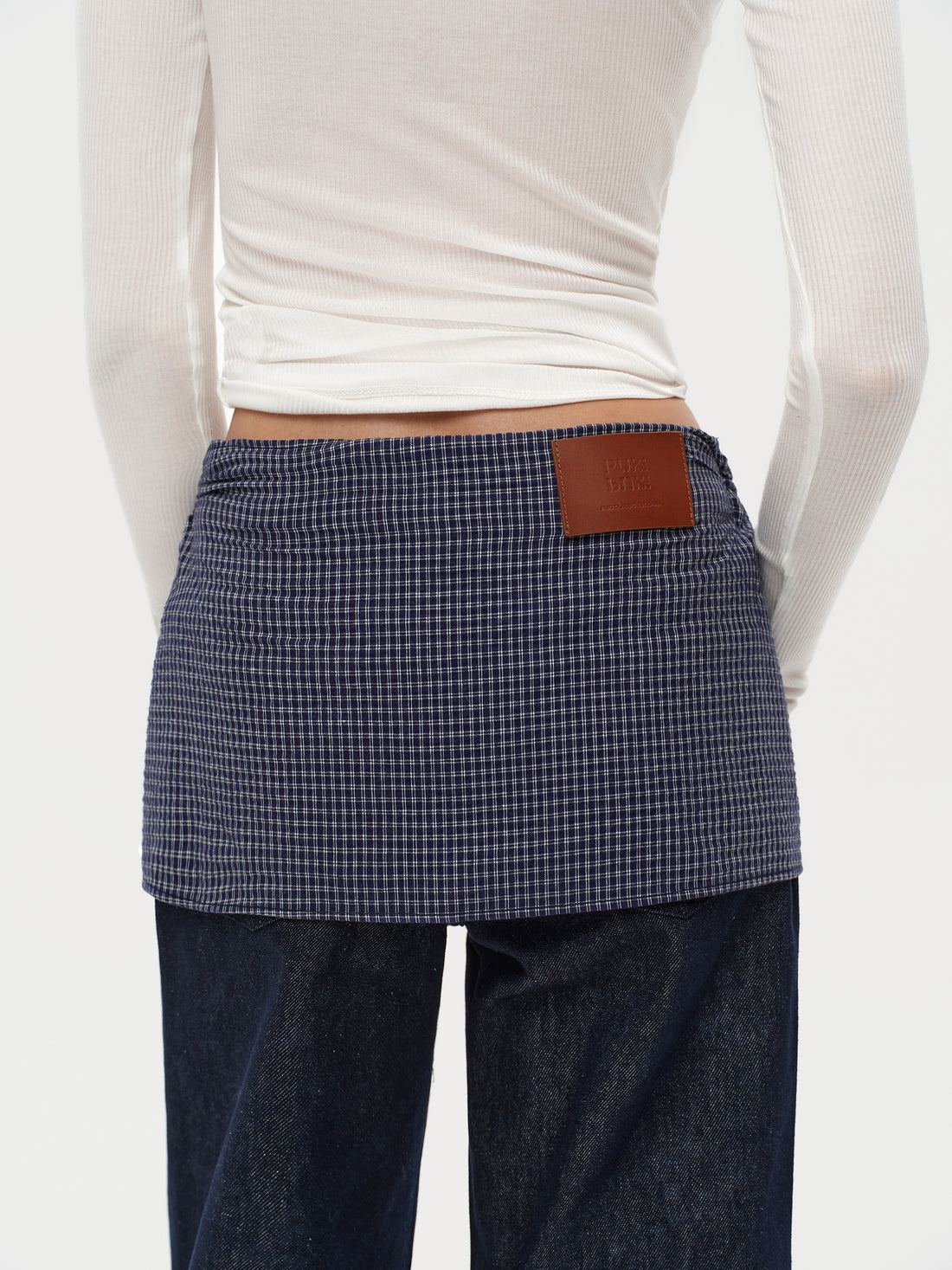 Gingham Tie Straight-Leg Jeans