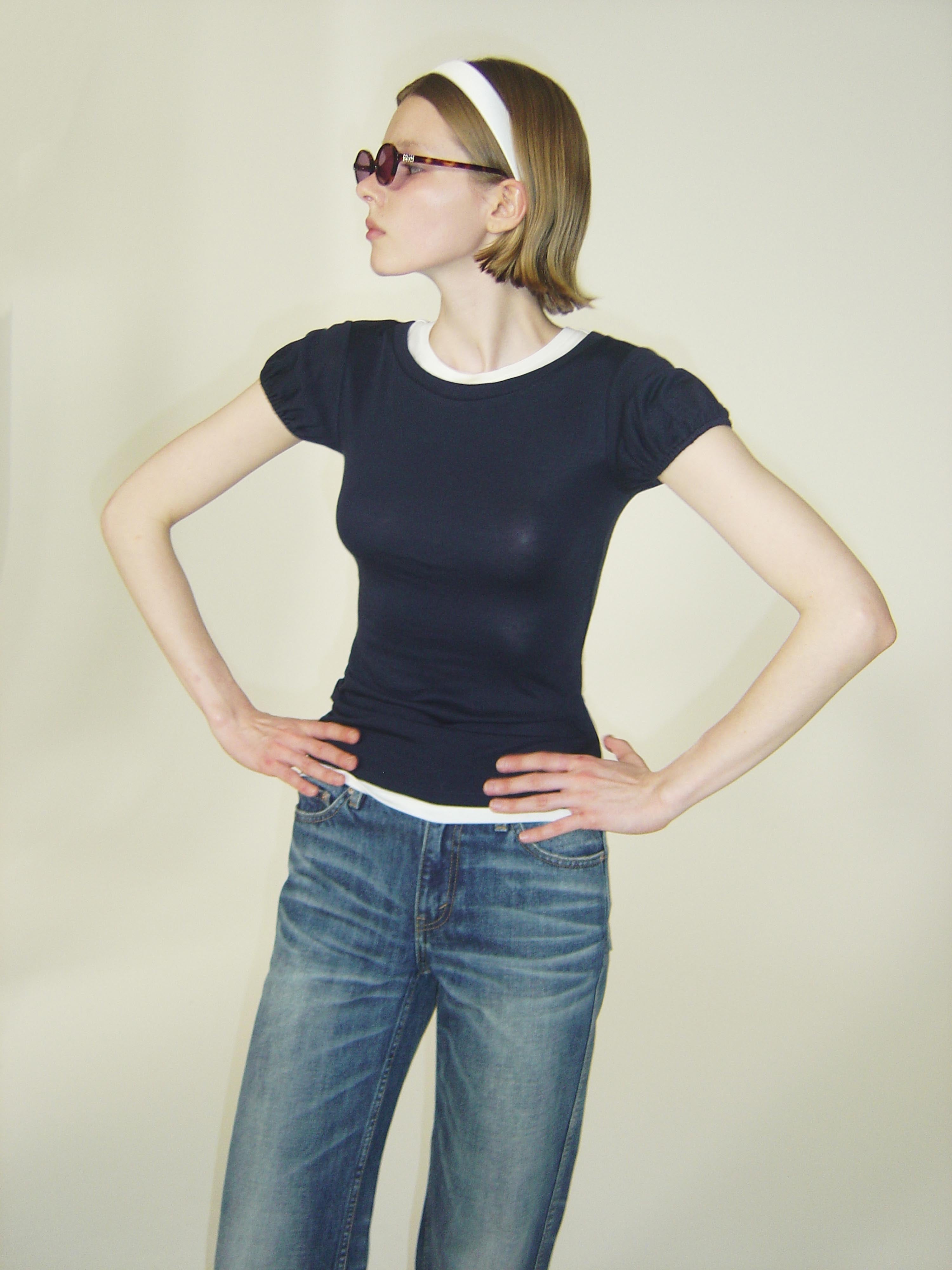 Contrast Layered Puff Sleeve Top