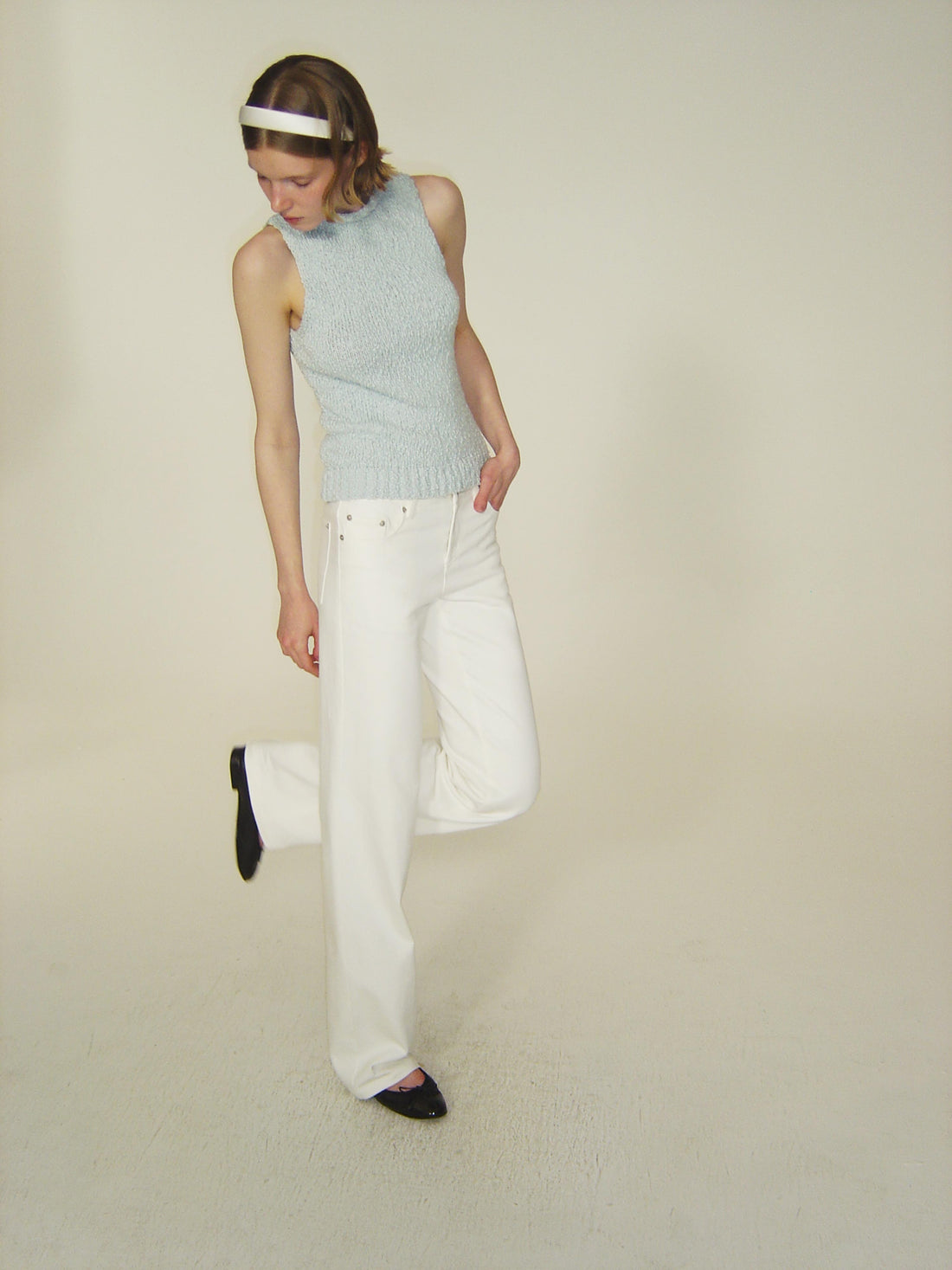 Low Rise Straight White Jeans