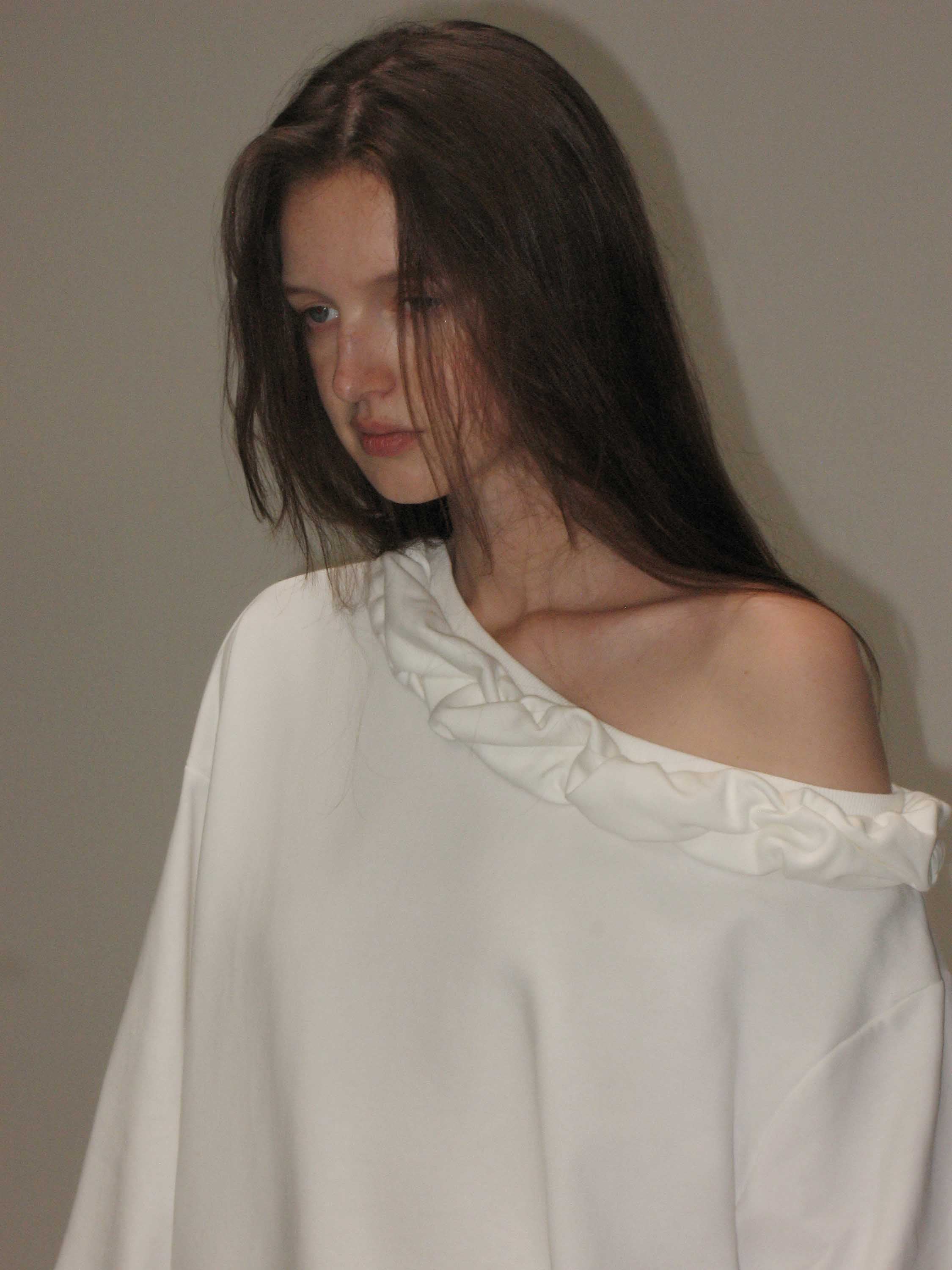Off-Shoulder Ruffle Sweatshirt