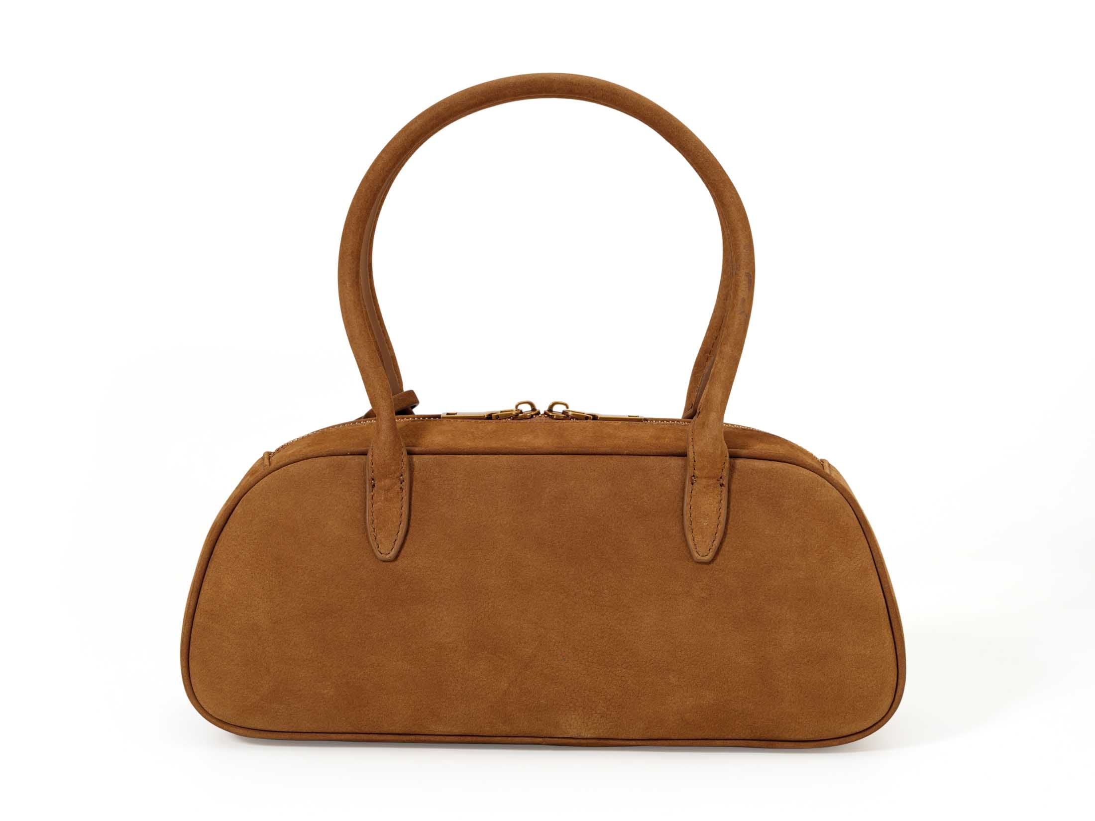 Vintage Suede Leather Boston Bag with Grained Cowhide