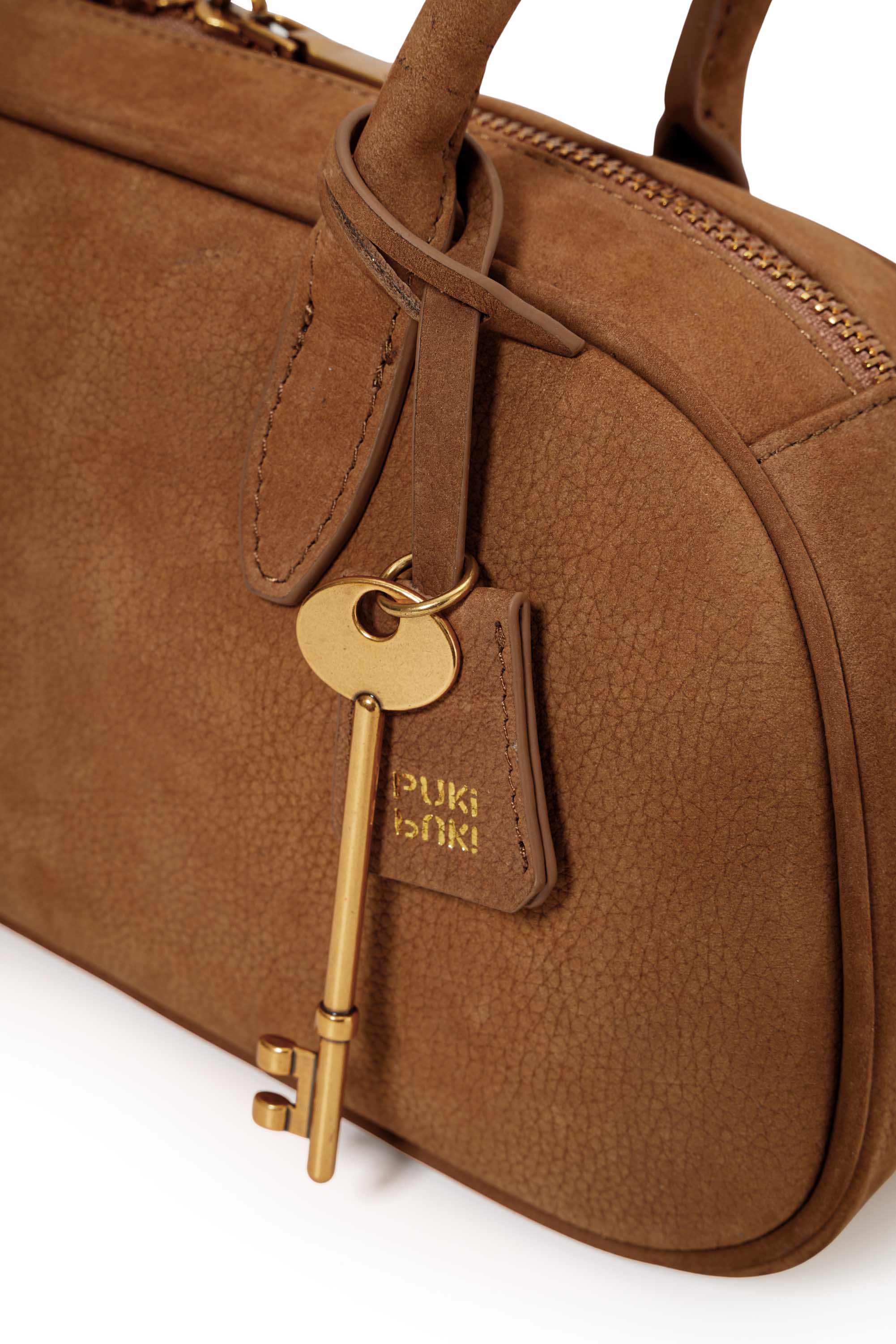 Vintage Suede Leather Boston Bag with Grained Cowhide