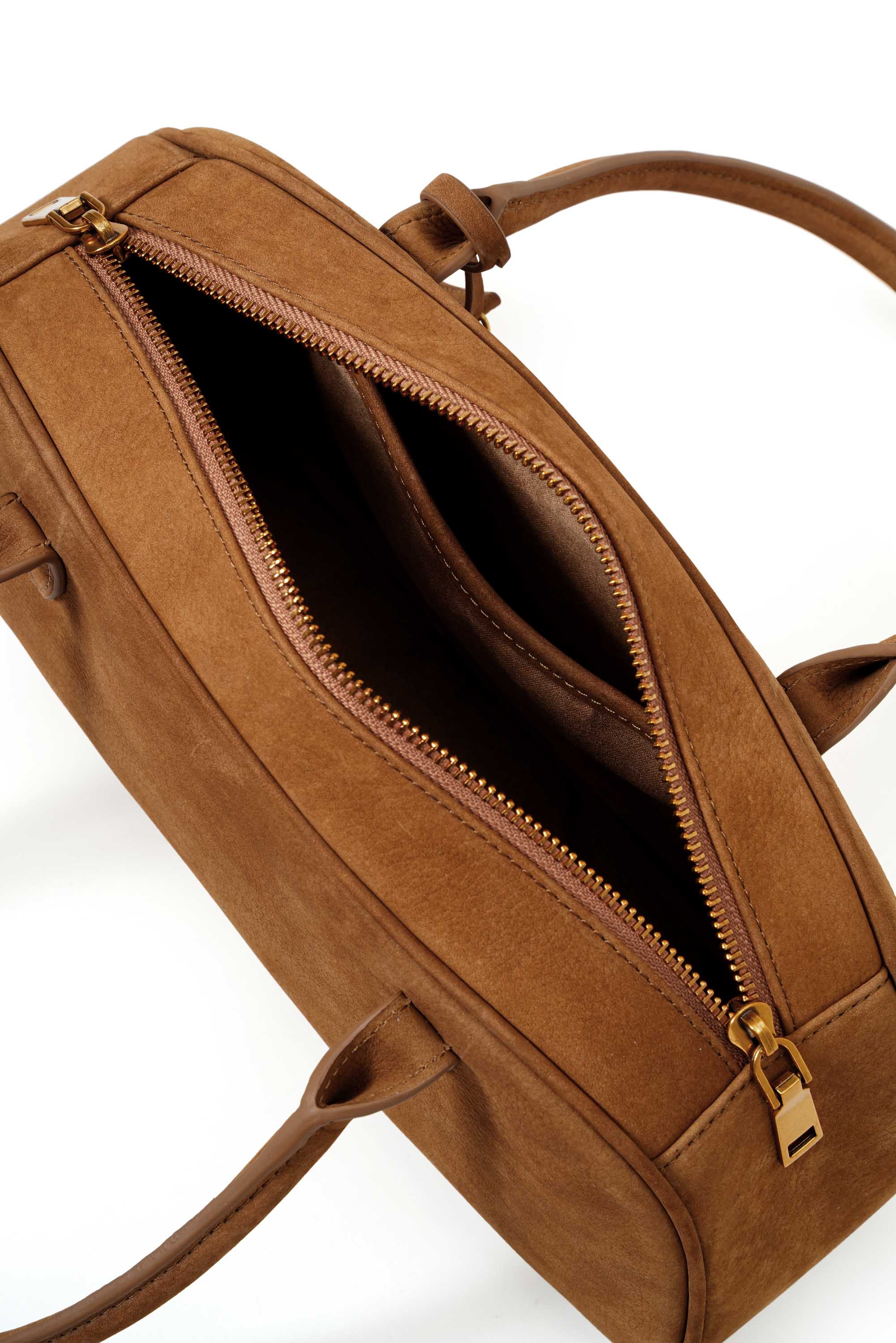 Vintage Suede Leather Boston Bag with Grained Cowhide